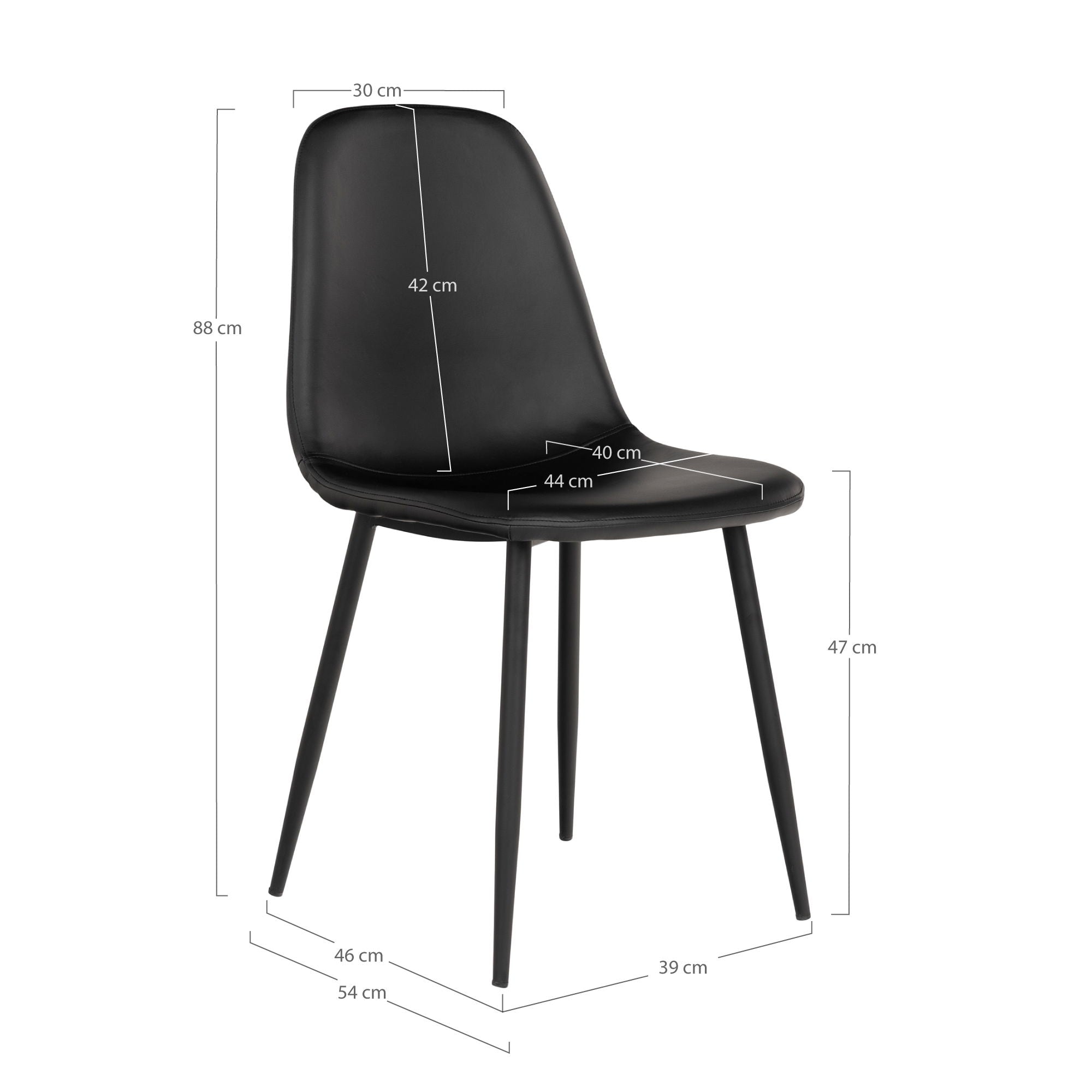 Stockholm Dining Chair - Chair in black PU with black legs (set of 2)
