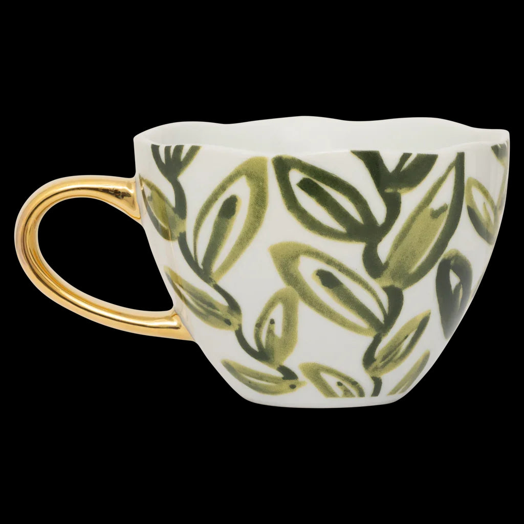 Good Morning cup Cappuccino/Tea Leaves, Evergreen Sprig
