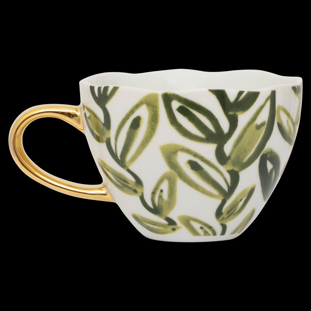Good Morning cup Cappuccino/Tea Leaves, Evergreen Sprig