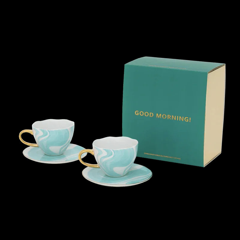 Good Morning Cup Cappuccino/Tea and Plate Valuri Emerald Green, set of 4, in gift pack
