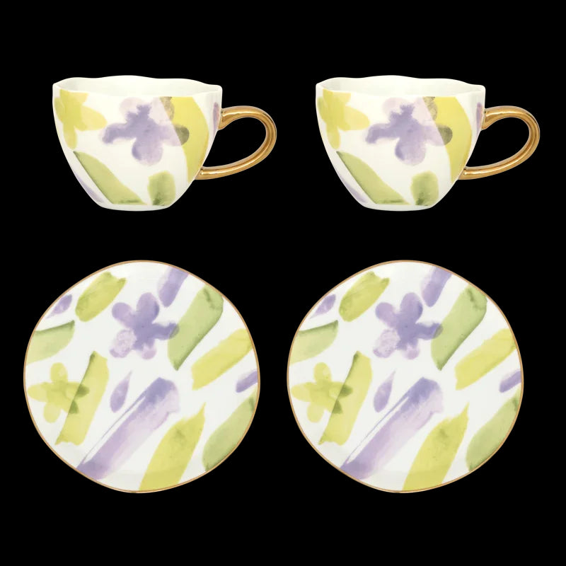 Good Morning cup Cappuccino/Tea and Plate liatris/Kusha, set of 4, in gift pack