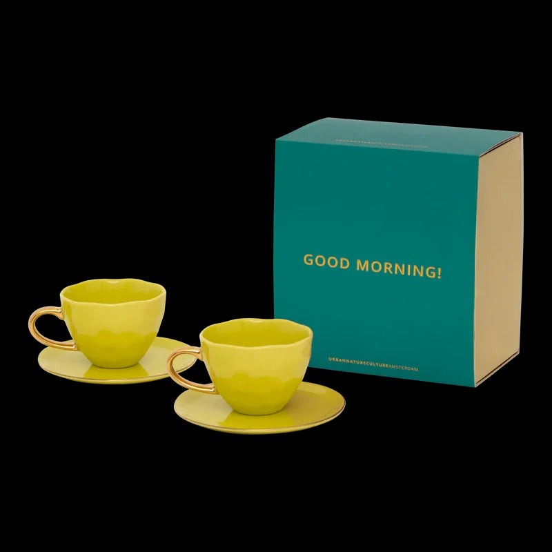 Good Morning cup Cappuccino/Tea and Plate liatris/lime light, set of 4, in gift pack