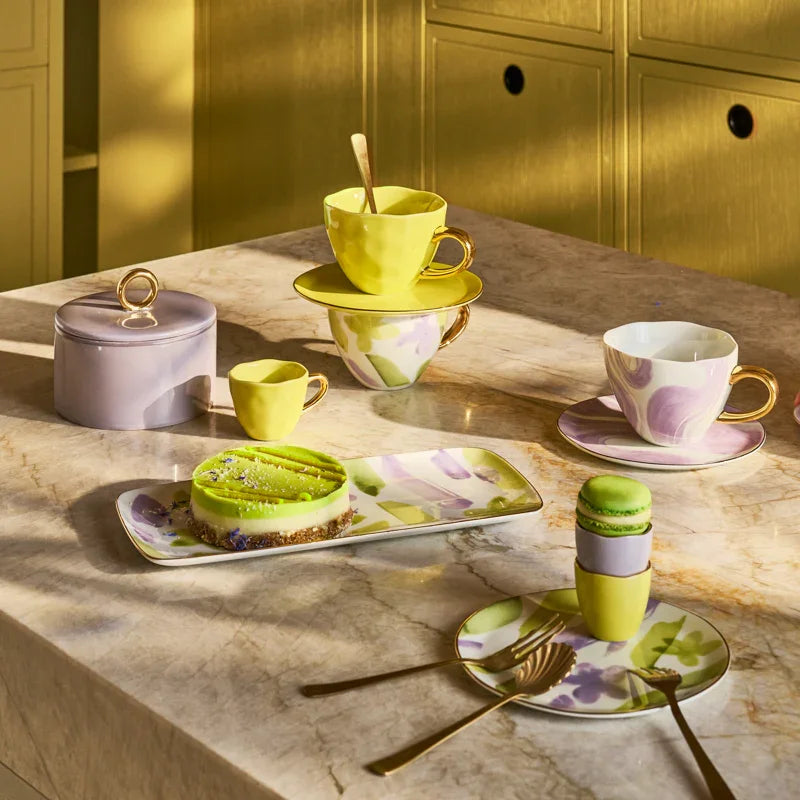 Good Morning cup Cappuccino/Tea and Plate liatris/lime light, set of 4, in gift pack