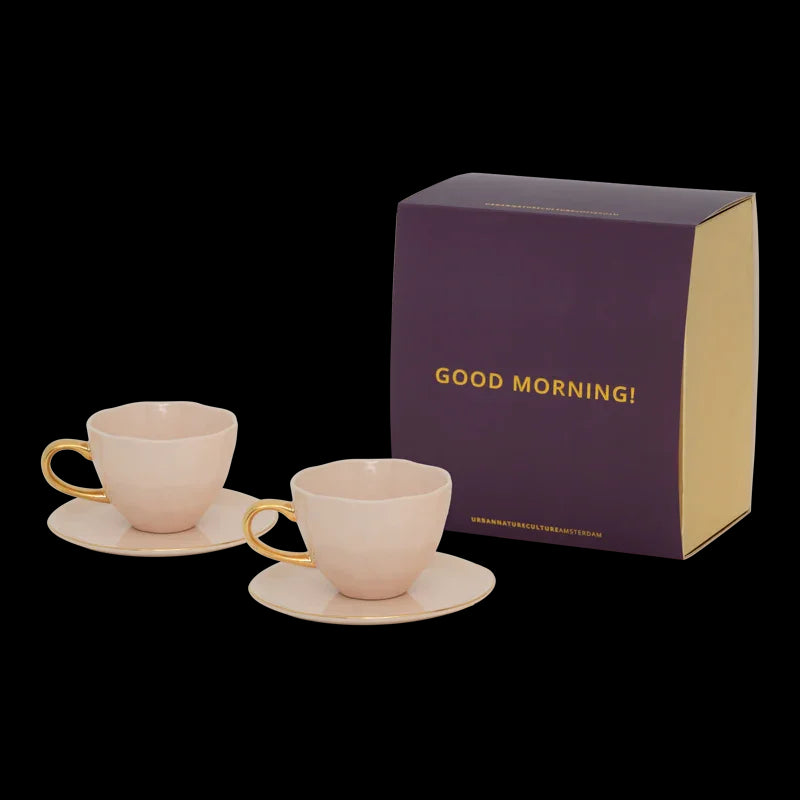 Good Morning Cup Cappuccino/Tea and Plate Papaya/Old Pink, set of 4, in gift pack