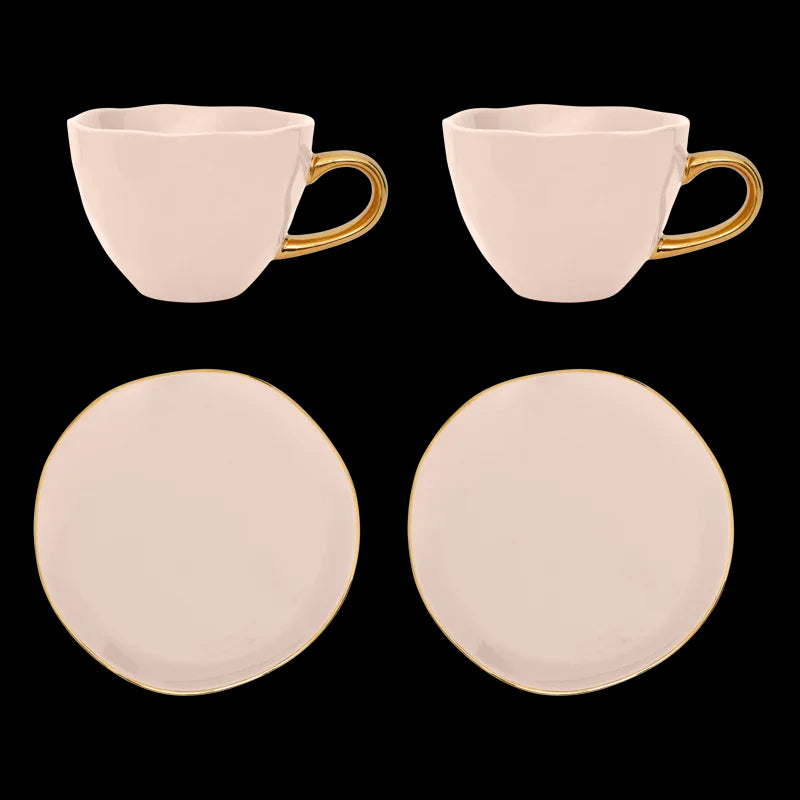 Good Morning Cup Cappuccino/Tea and Plate Papaya/Old Pink, set of 4, in gift pack