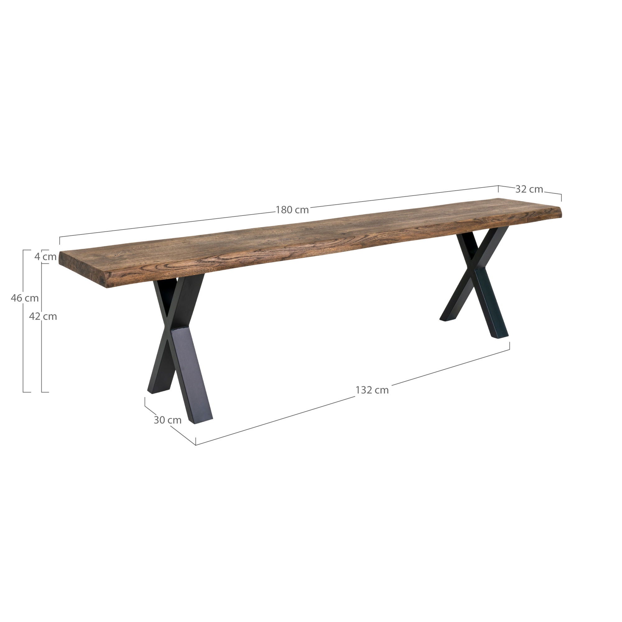 Toulon Bench - Bench in smoked oil oak with wavy edge 180x32 cm