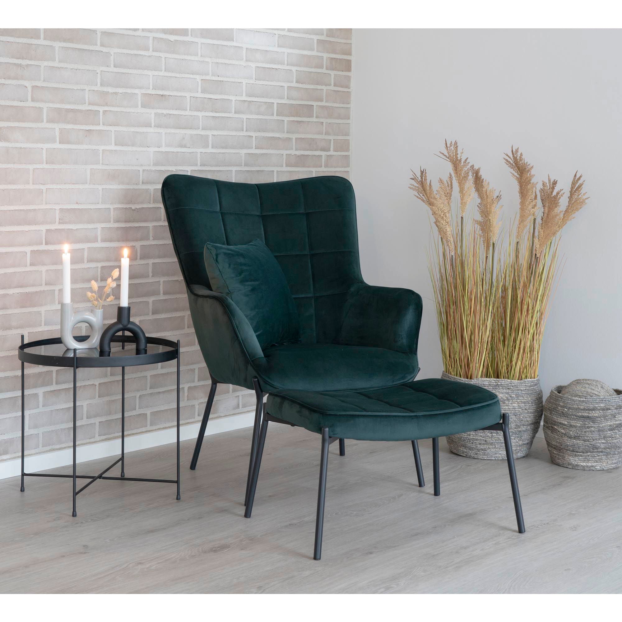 Glasgow Footrest - Footrest in green velvet with black legs