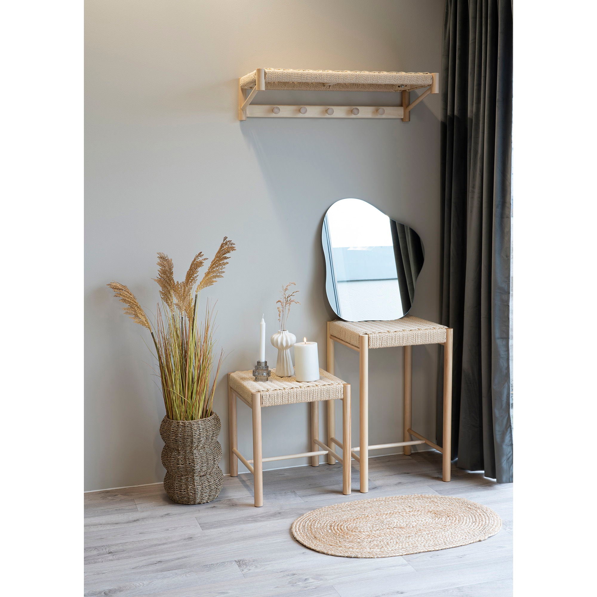 Abano Stool - Stool in poplar with natural wicker seat, natural