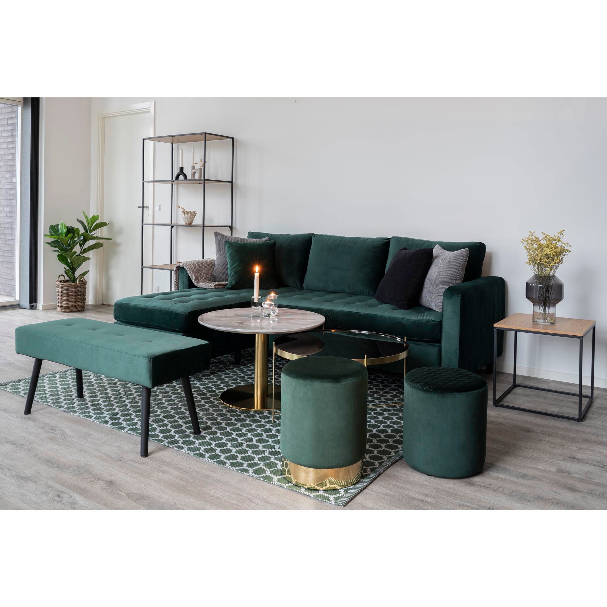 Bolzano Coffee Table - Coffee table with top in marble look and brass base ø70x45cm