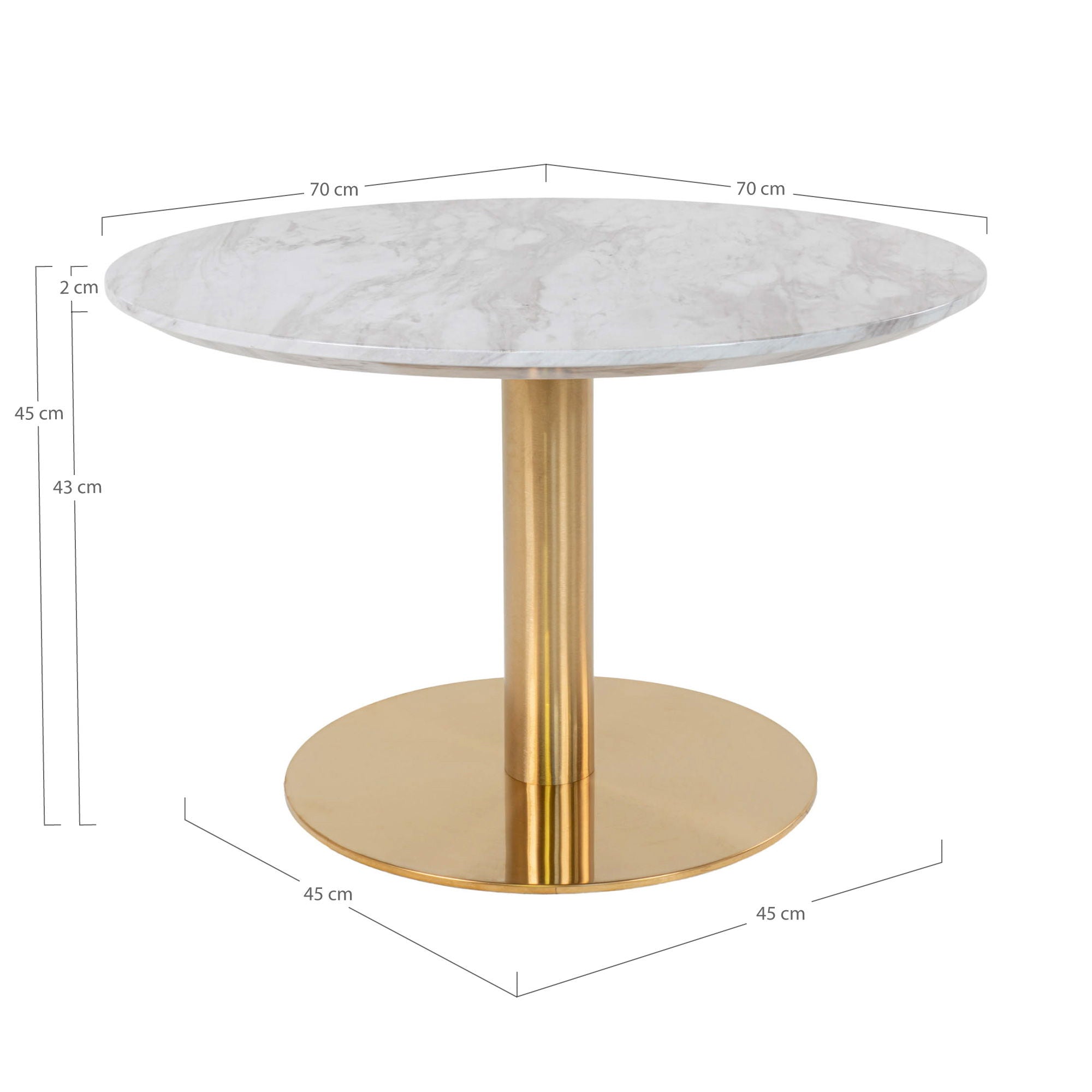 Bolzano Coffee Table - Coffee table with top in marble look and brass base ø70x45cm