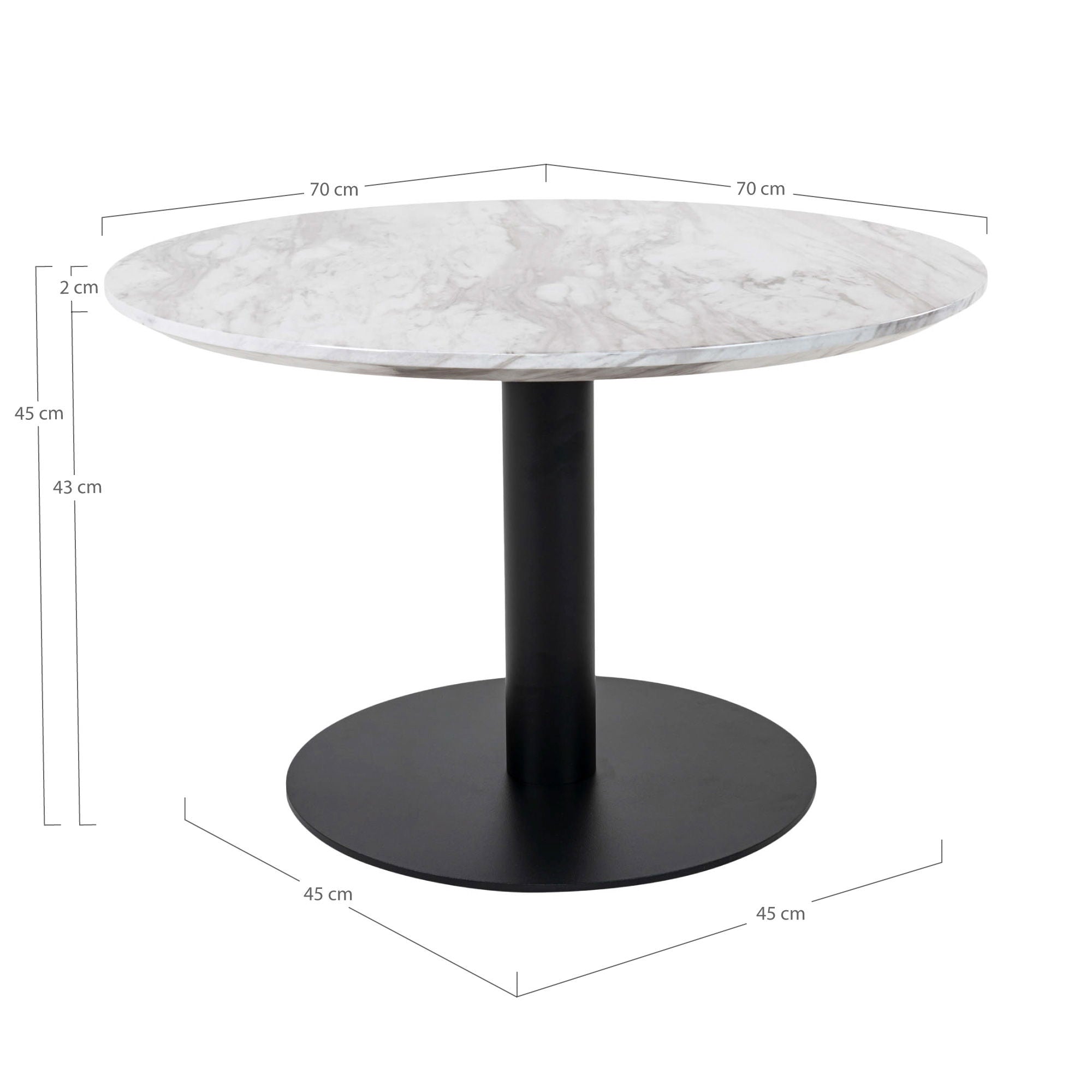 Bolzano Coffee Table - Coffee table with top in marble look and black base ø70x45cm