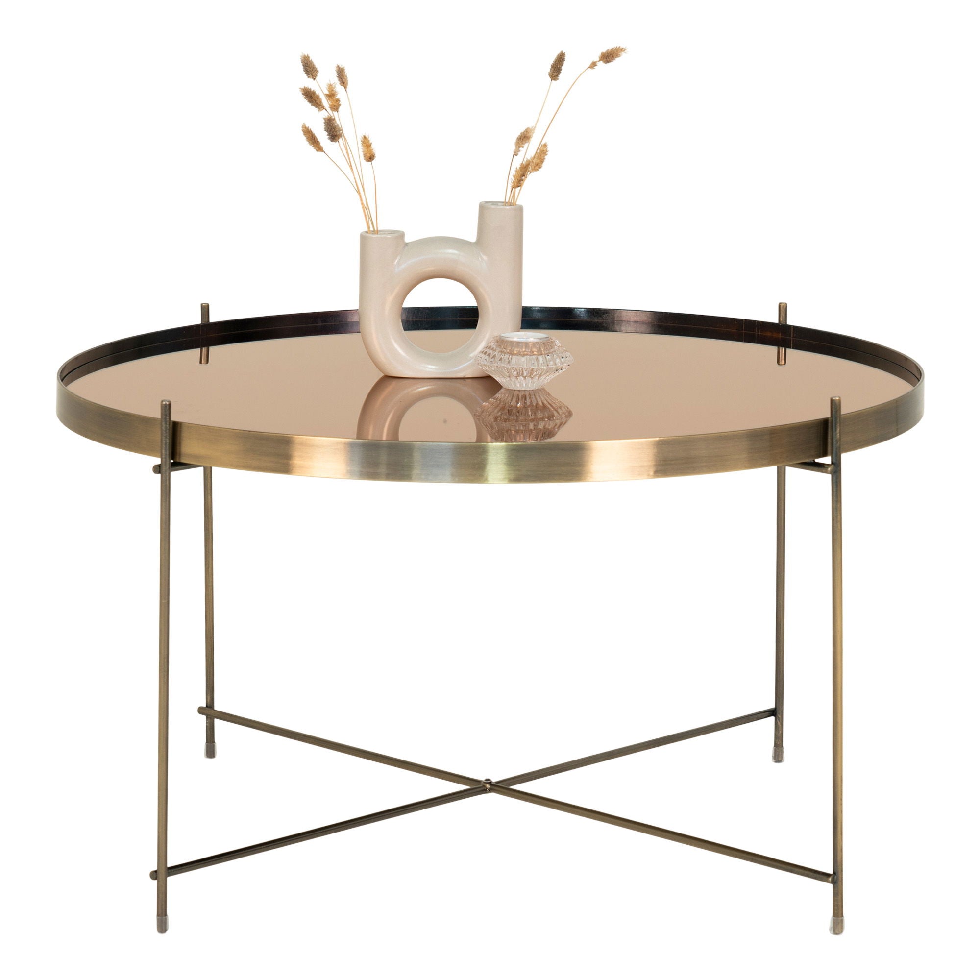 Venezia Coffee Table - Coffee table in brass colored steel with glass ø70xh40cm