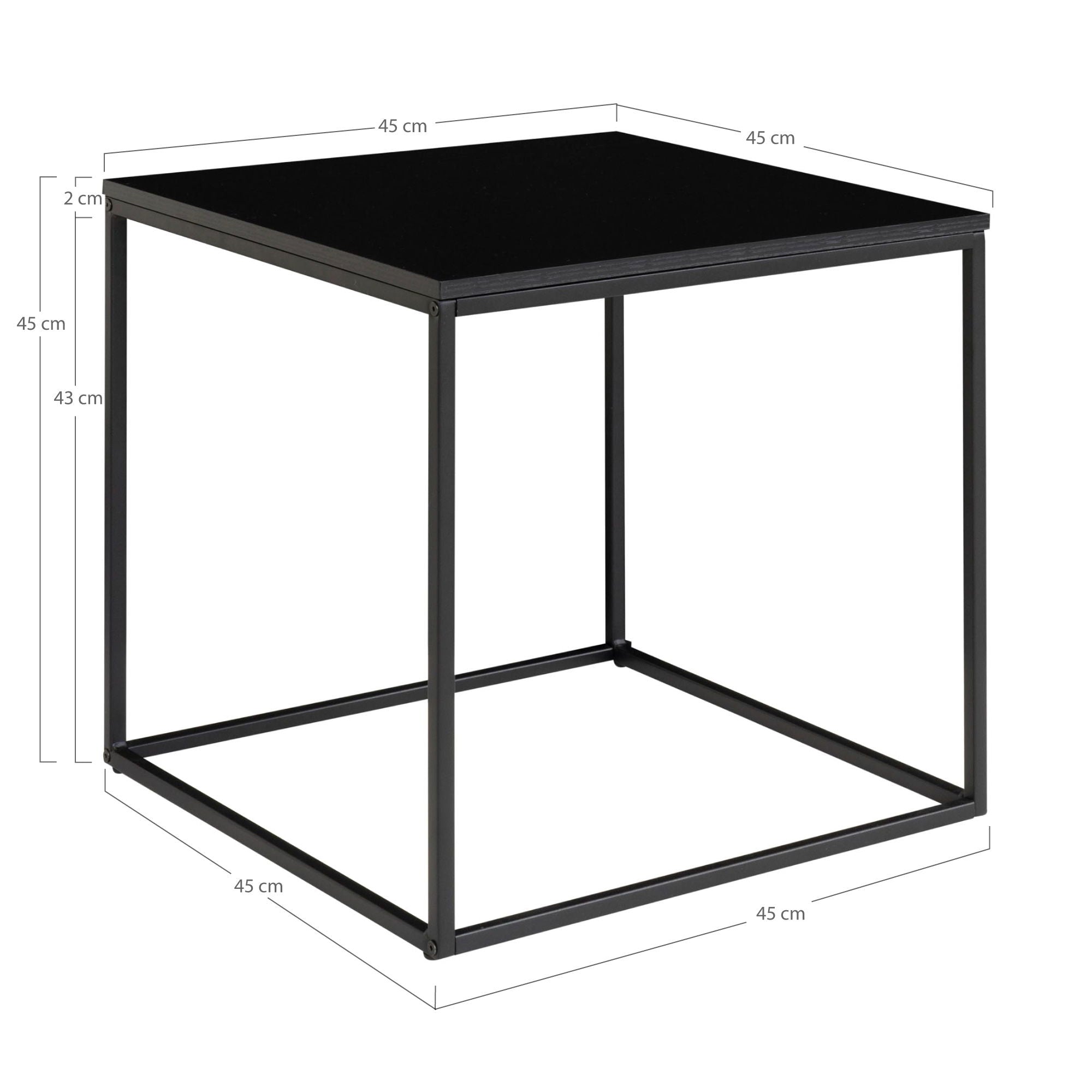 Vita Sidetable - Side table with black frame and black top 45x45x45 cm