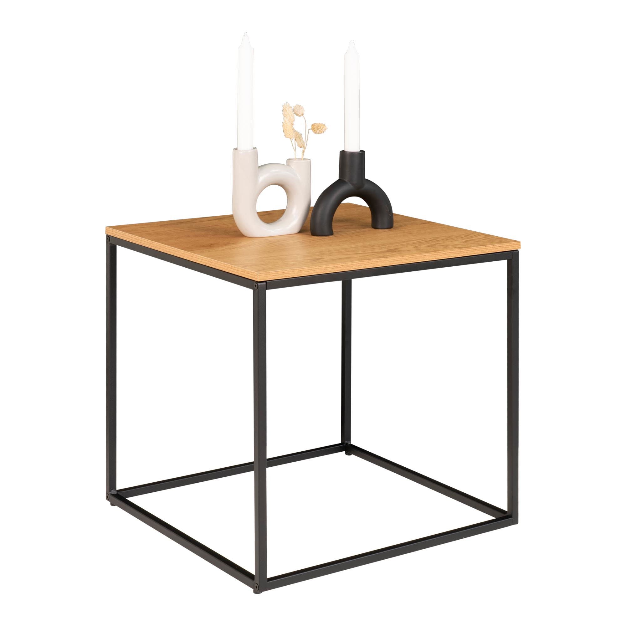 Vita Sidetable - Side table with black frame and oak look top 45x45x45 cm