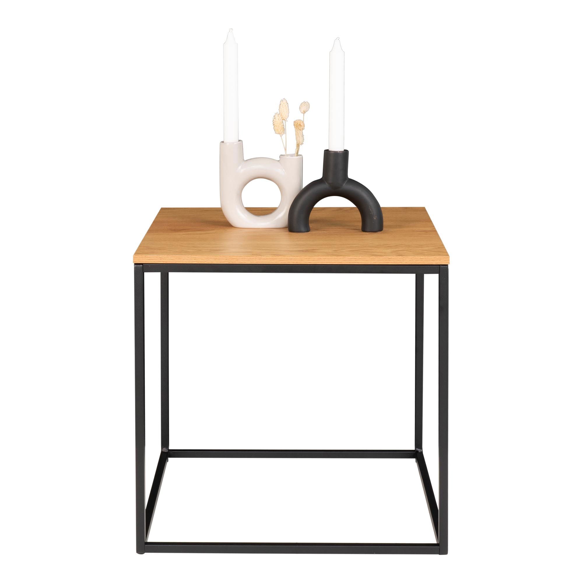 Vita Sidetable - Side table with black frame and oak look top 45x45x45 cm