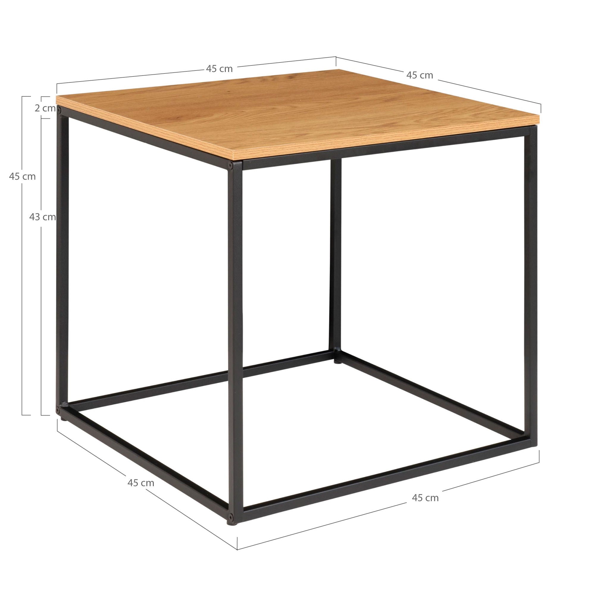 Vita Sidetable - Side table with black frame and oak look top 45x45x45 cm