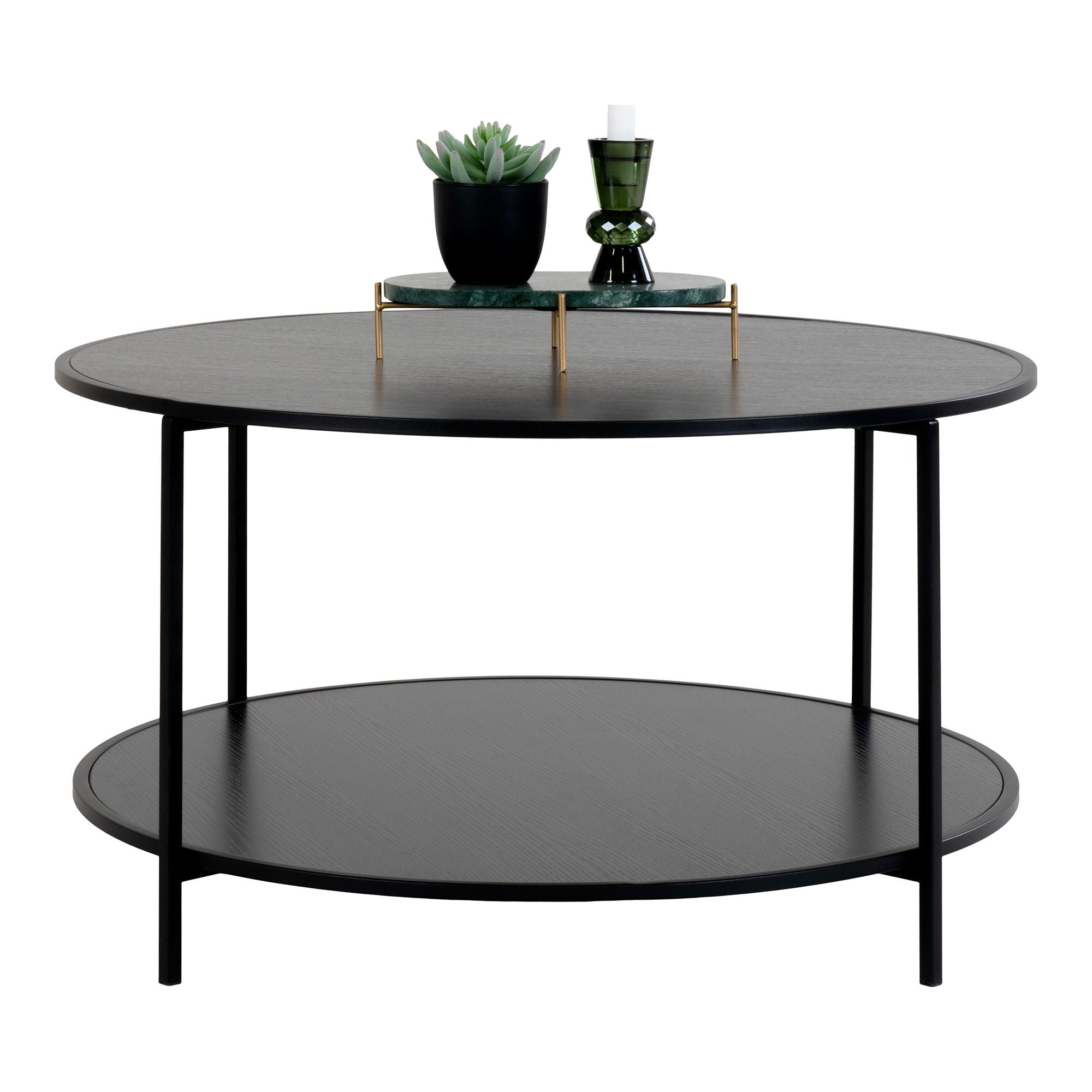 Vita Coffee Table - Round coffee table with black frame and black tops ø80x45 cm