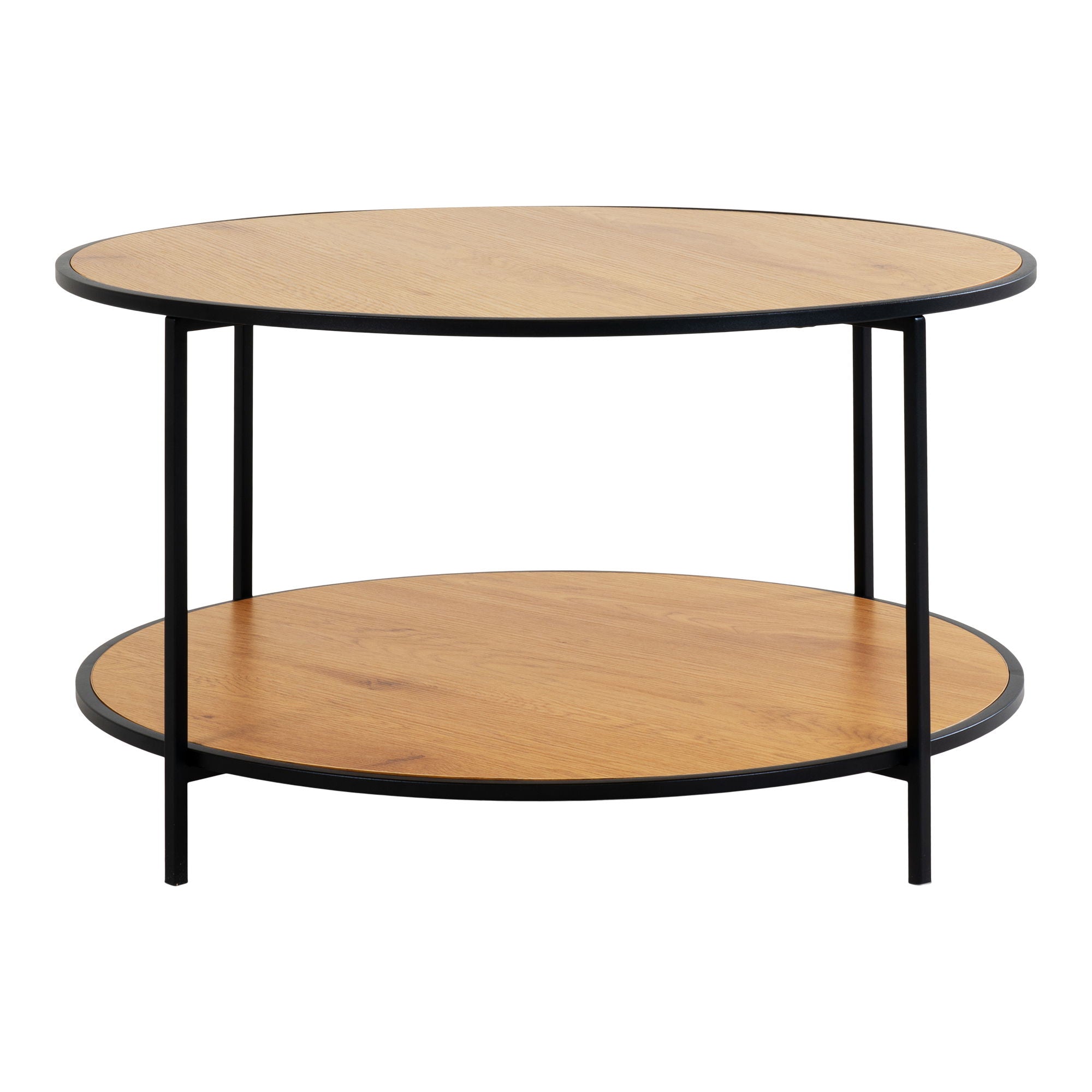 Vita Coffee Table - Round coffee table with black frame and oak look tops Ø80x45 cm