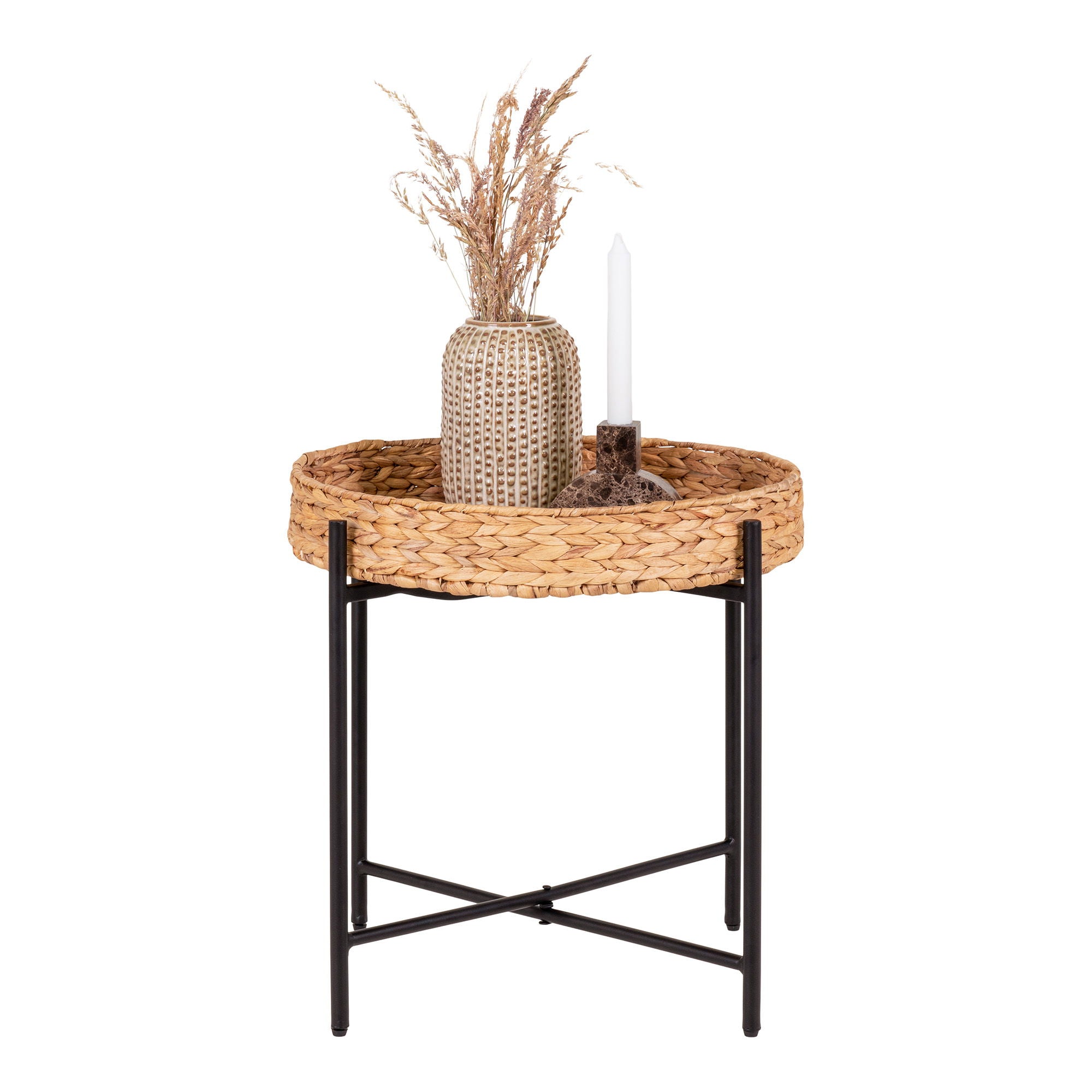 Naro Side table - Side table in metal and waterhyacinth, round, Ø50x48,5 cm