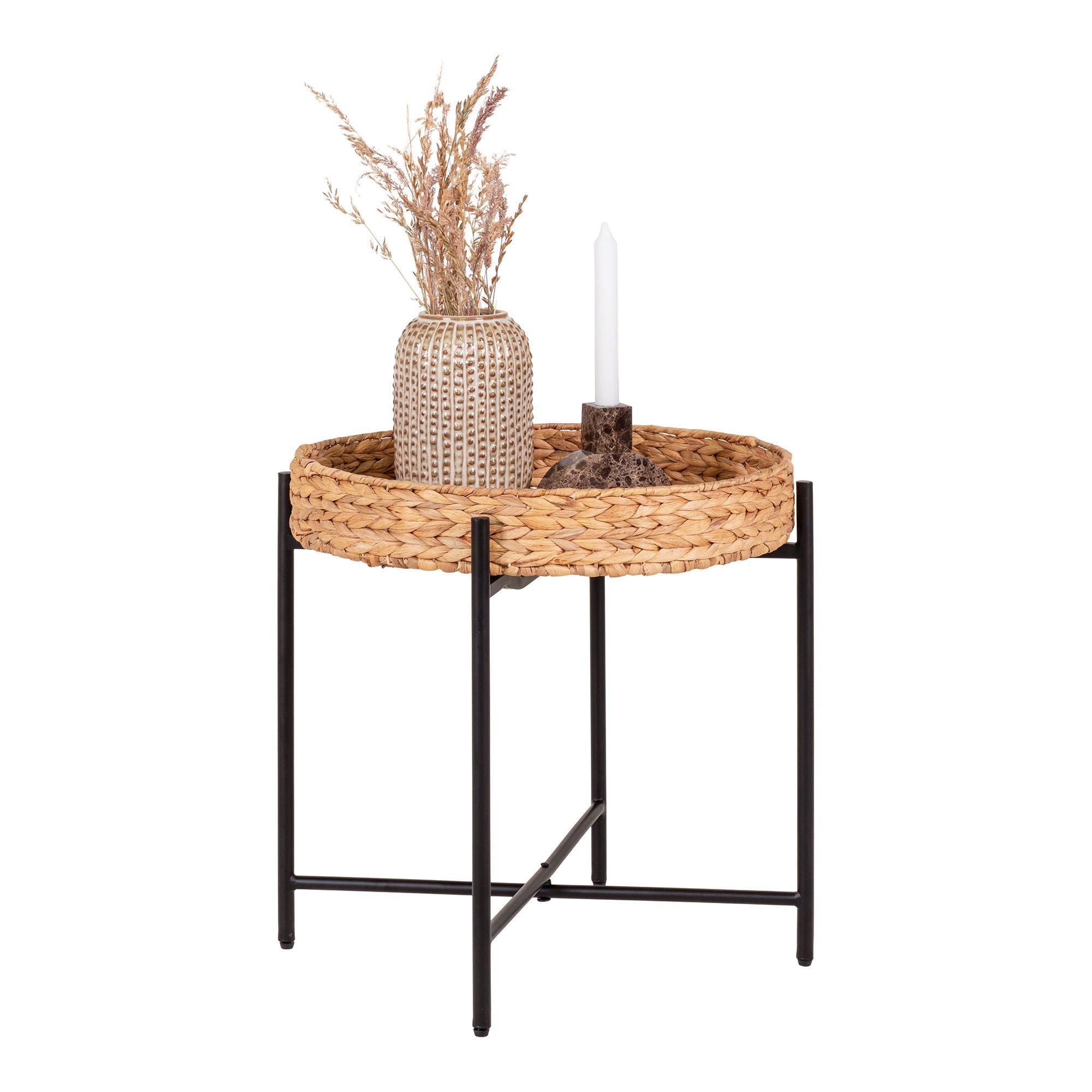 Naro Side table - Side table in metal and waterhyacinth, round, Ø50x48,5 cm