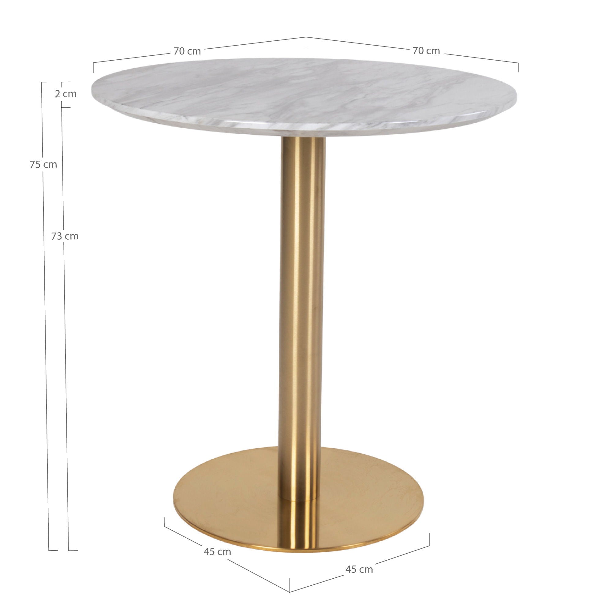 Bolzano Dining Table - Dining table with top in marble look and base in brass look ø70x75cm