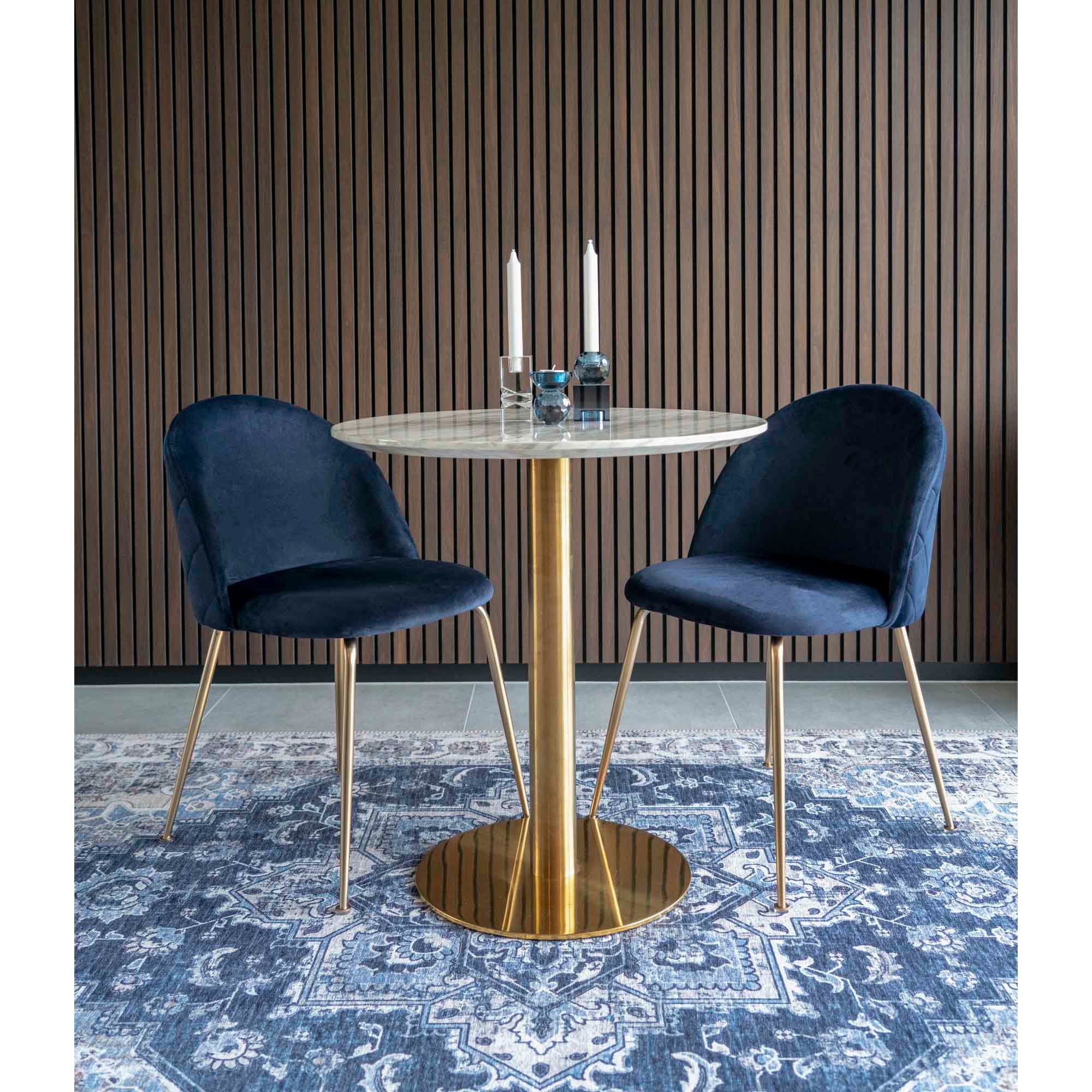 Bolzano Dining Table - Dining table with top in marble look and base in brass look ø70x75cm