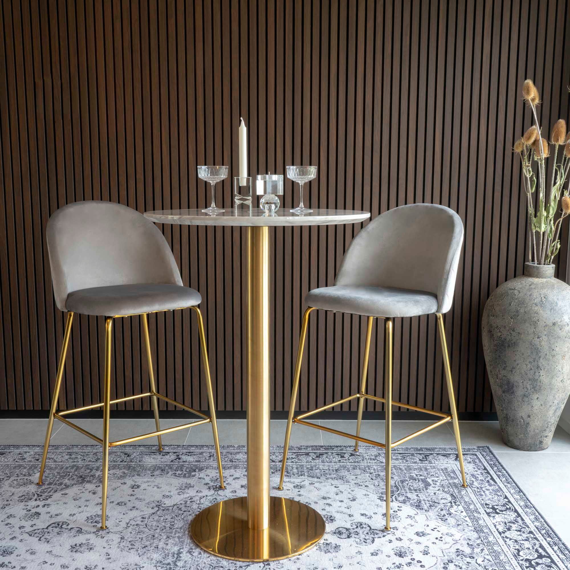 Bolzano Bar Table - Bar table with top in marble look and brass base ø70x105cm