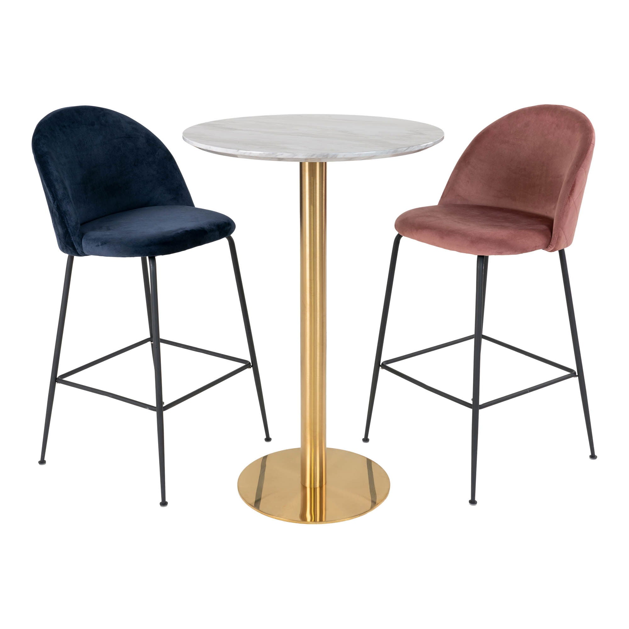 Bolzano Bar Table - Bar table with top in marble look and brass base ø70x105cm