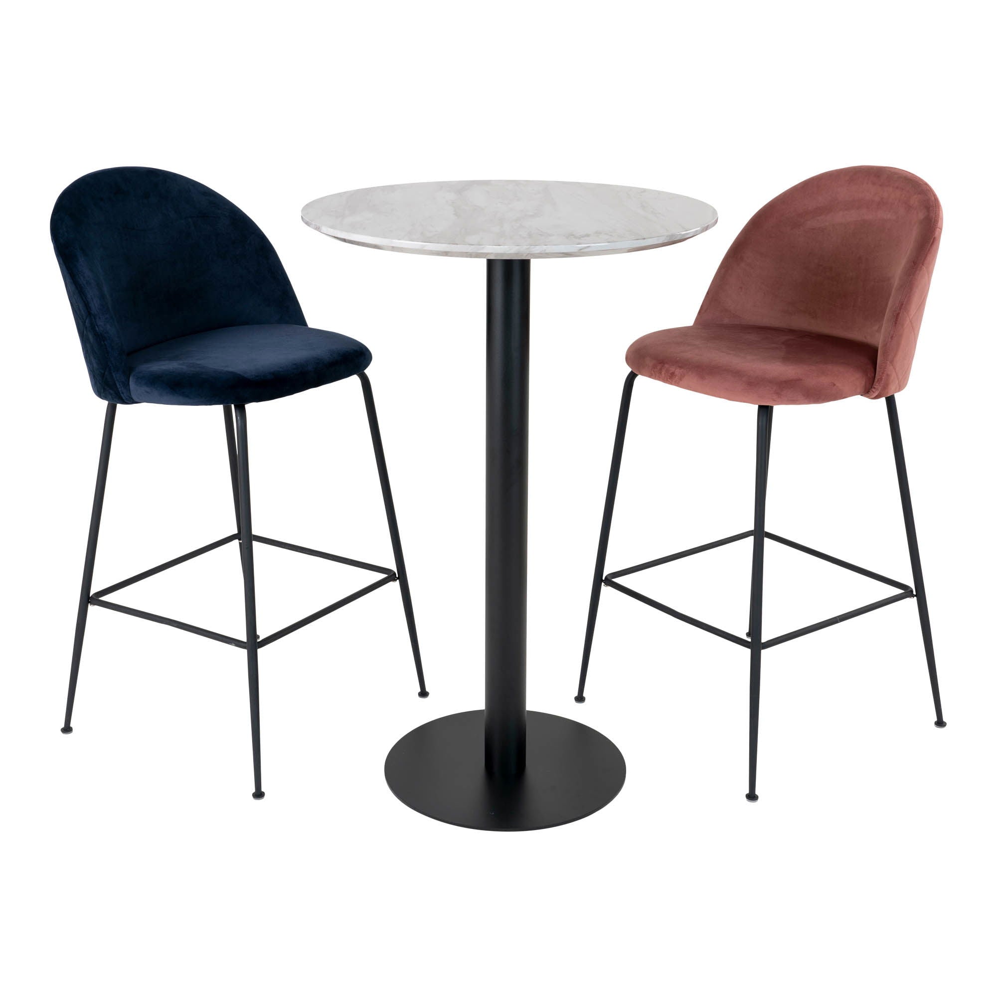 Bolzano Bar Table - Bar table with top in marble look and black base ø70x105cm
