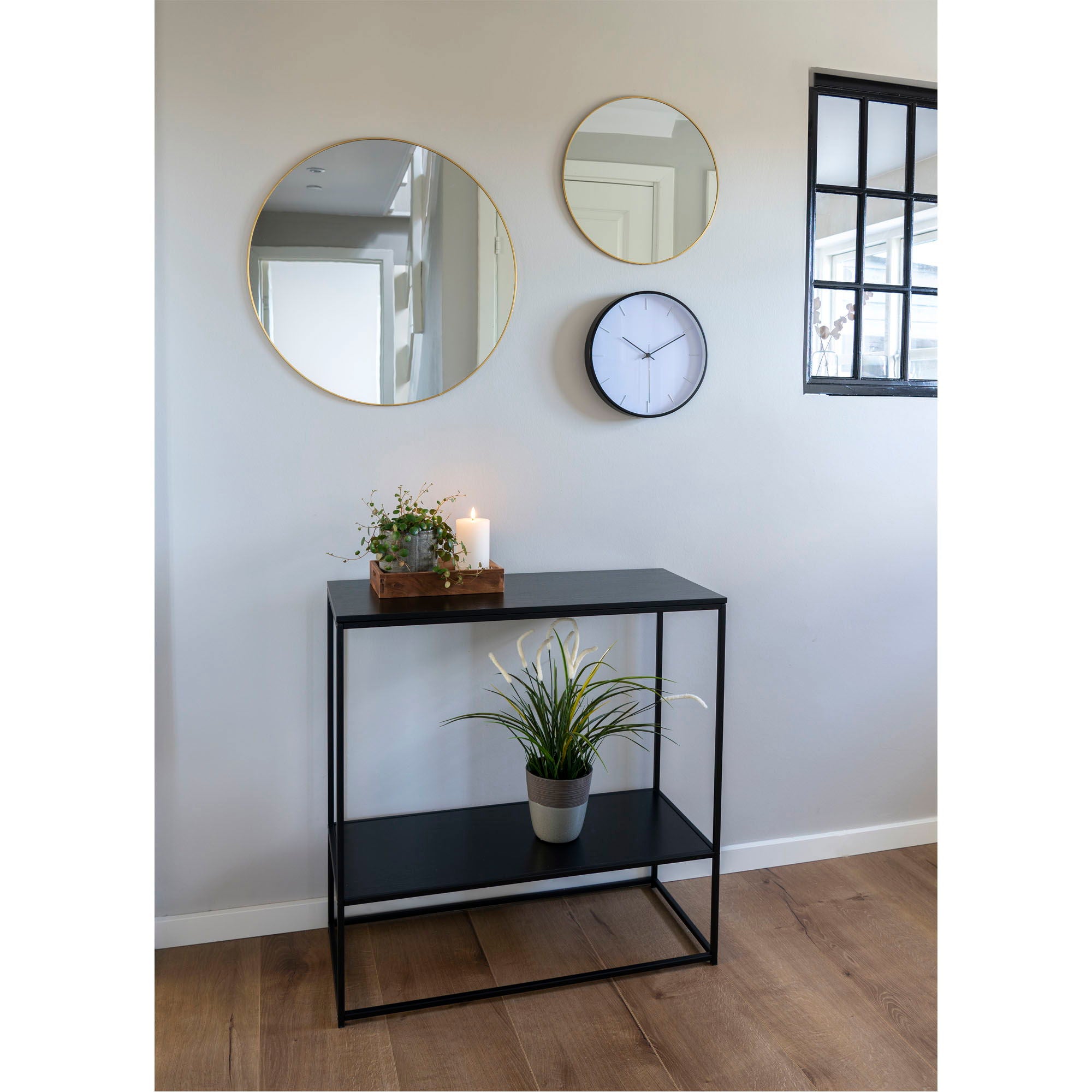 Vita Console Table - Console table with black frame and two black shelves 80x36x80 cm