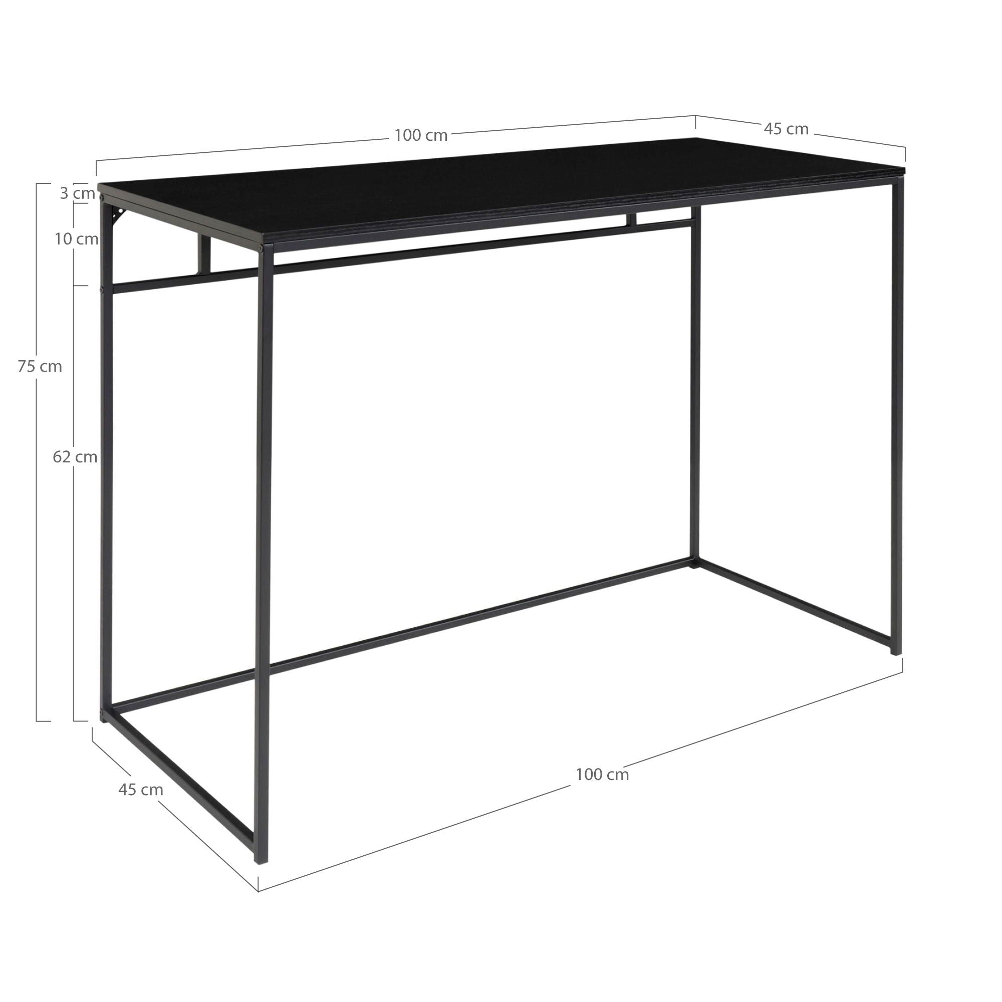 Vita Desk - Bureau avec cadre noir et plateau noir 100x45x75 cm