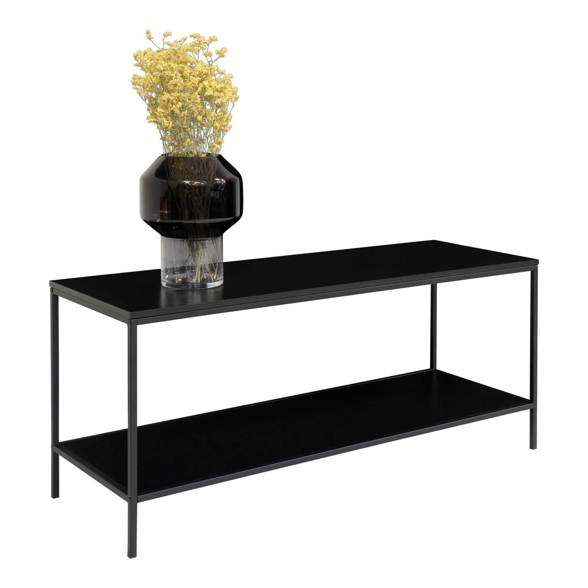 Vita TV Stand - TV table with black frame and two black shelves 100x36x45 cm