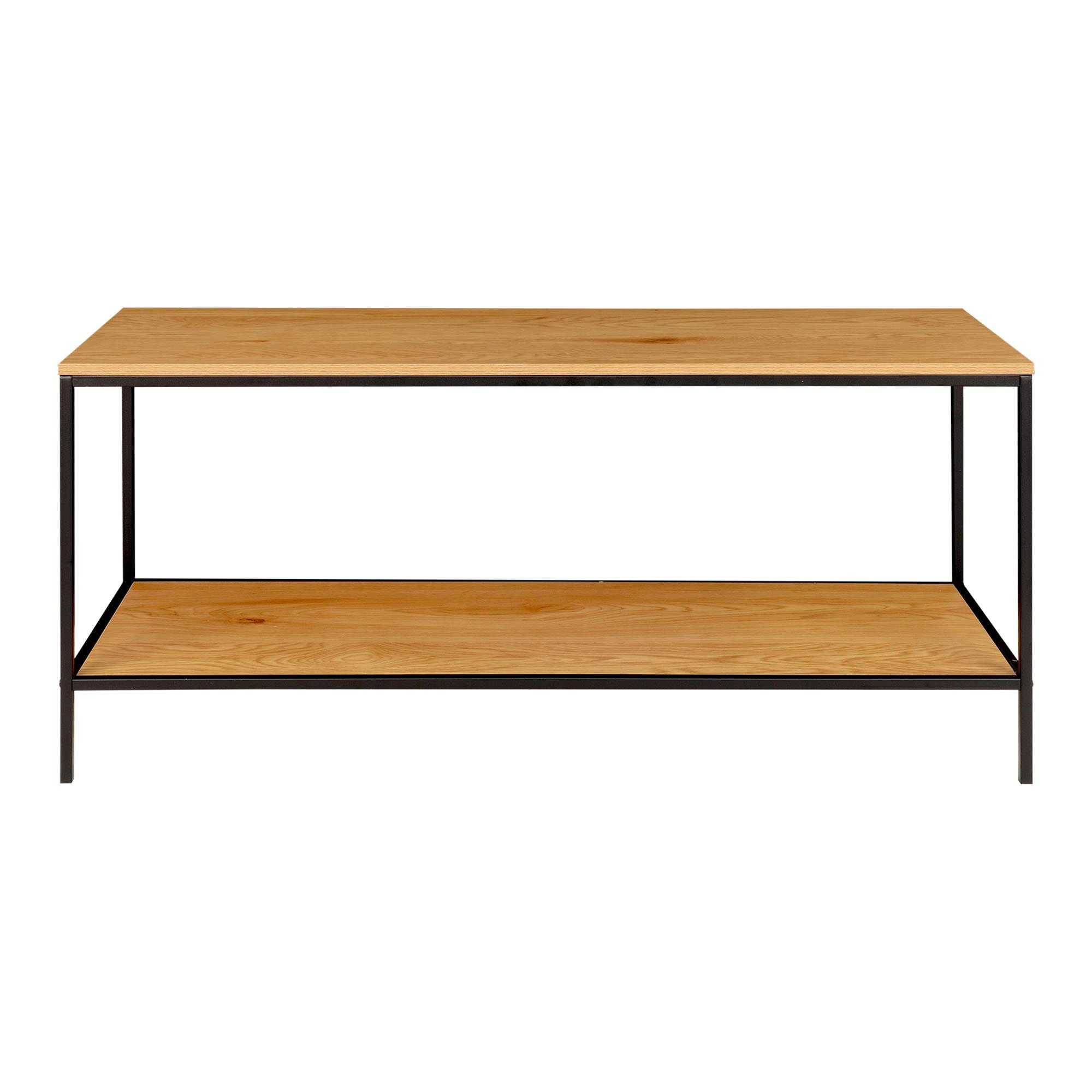Vita TV Stand - TV table with black frame and two oak look shelves 100x36x45 cm