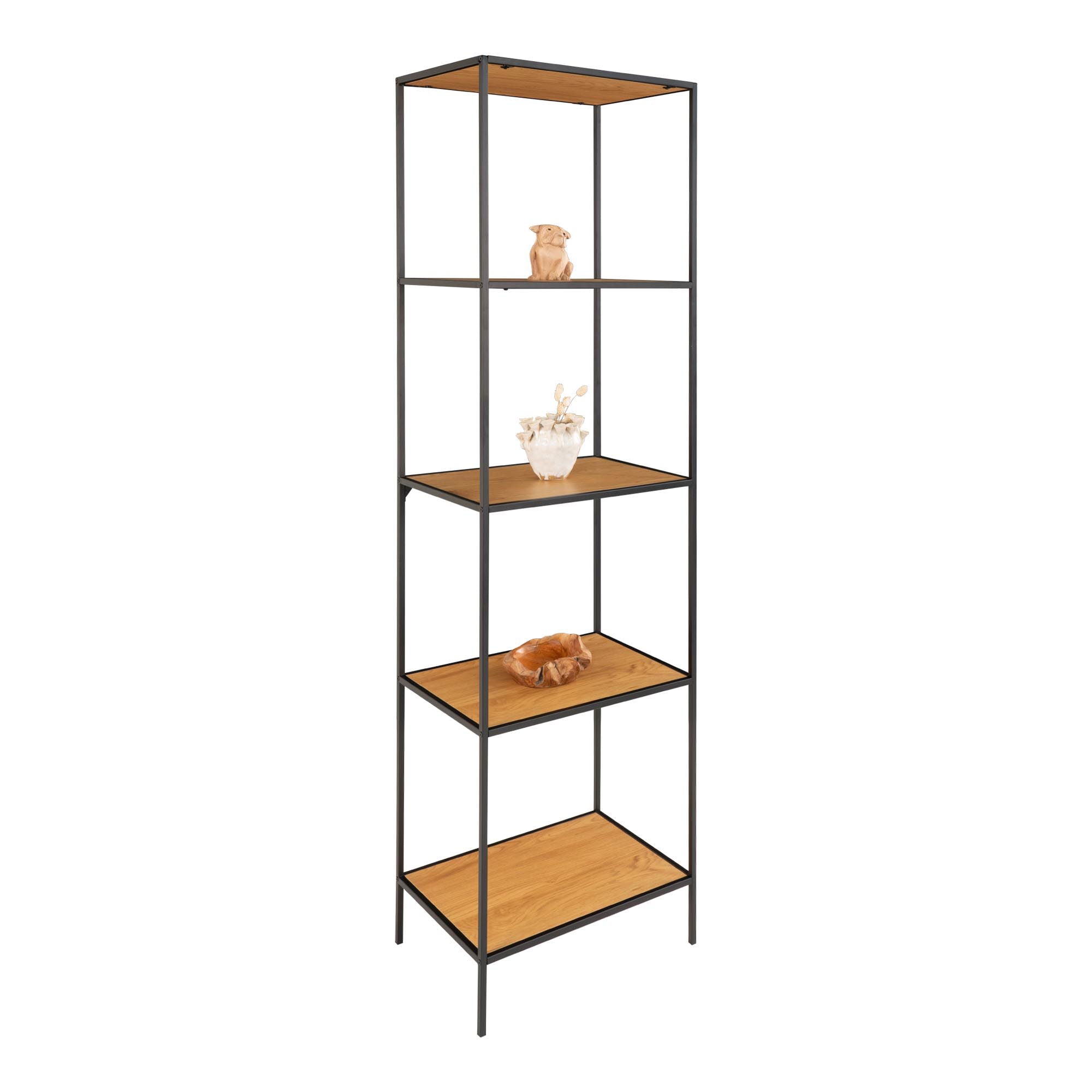 Vita Shelf - Shelf with black frame and 5 oaklook shelves 51x36x170 cm