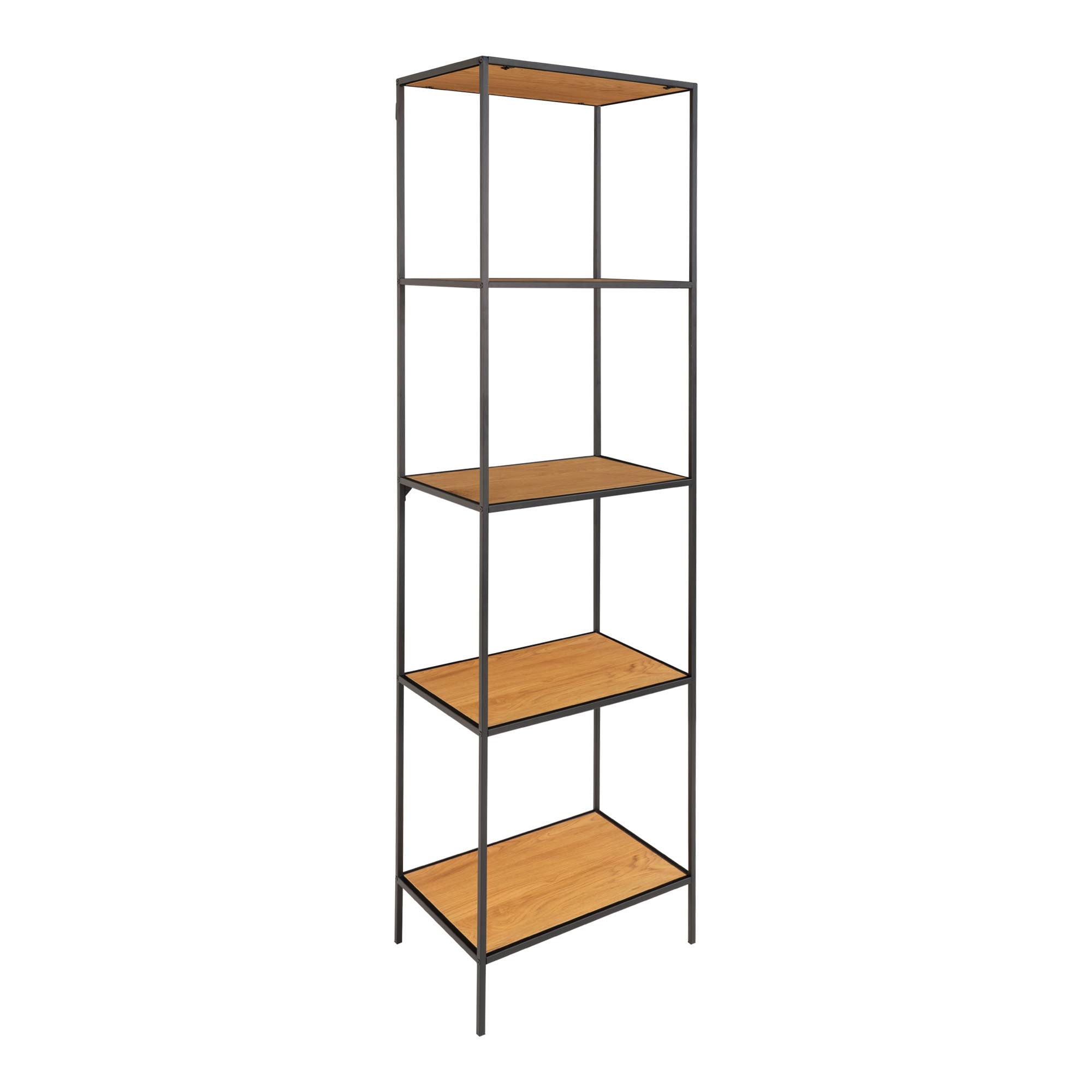 Vita Shelf - Shelf with black frame and 5 oaklook shelves 51x36x170 cm