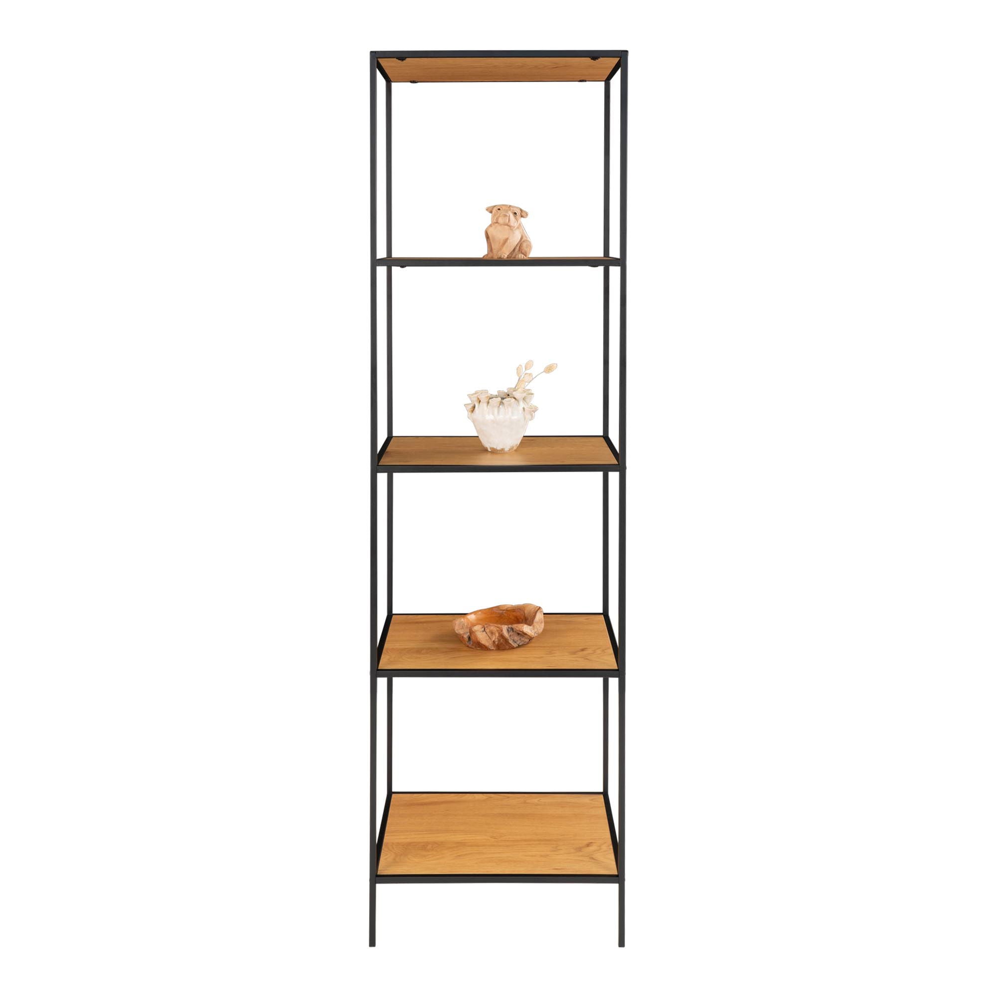 Vita Shelf - Shelf with black frame and 5 oaklook shelves 51x36x170 cm