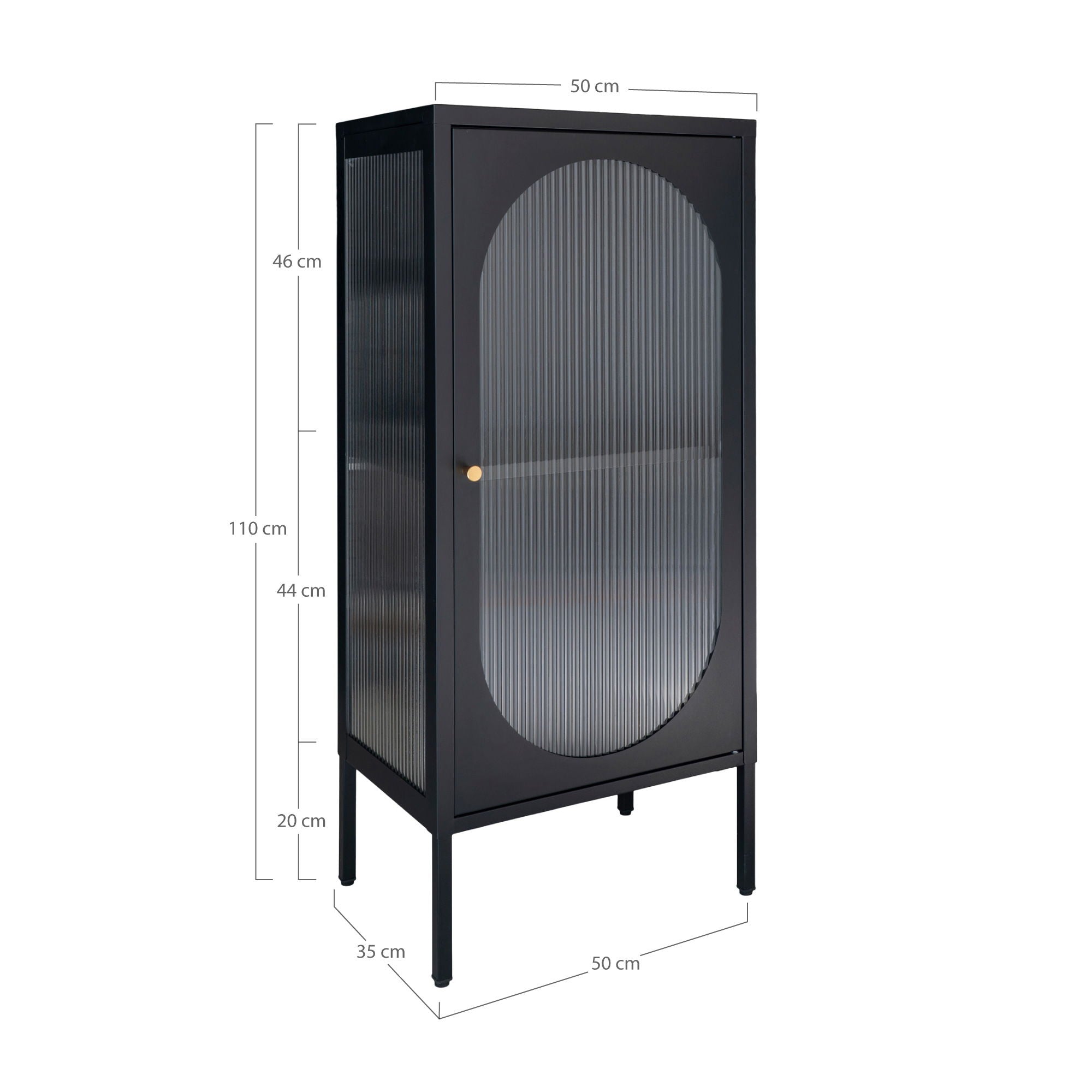 Adelaide Display Cabinet - Display cabinet in black with rippled glass door 35x50x110 cm