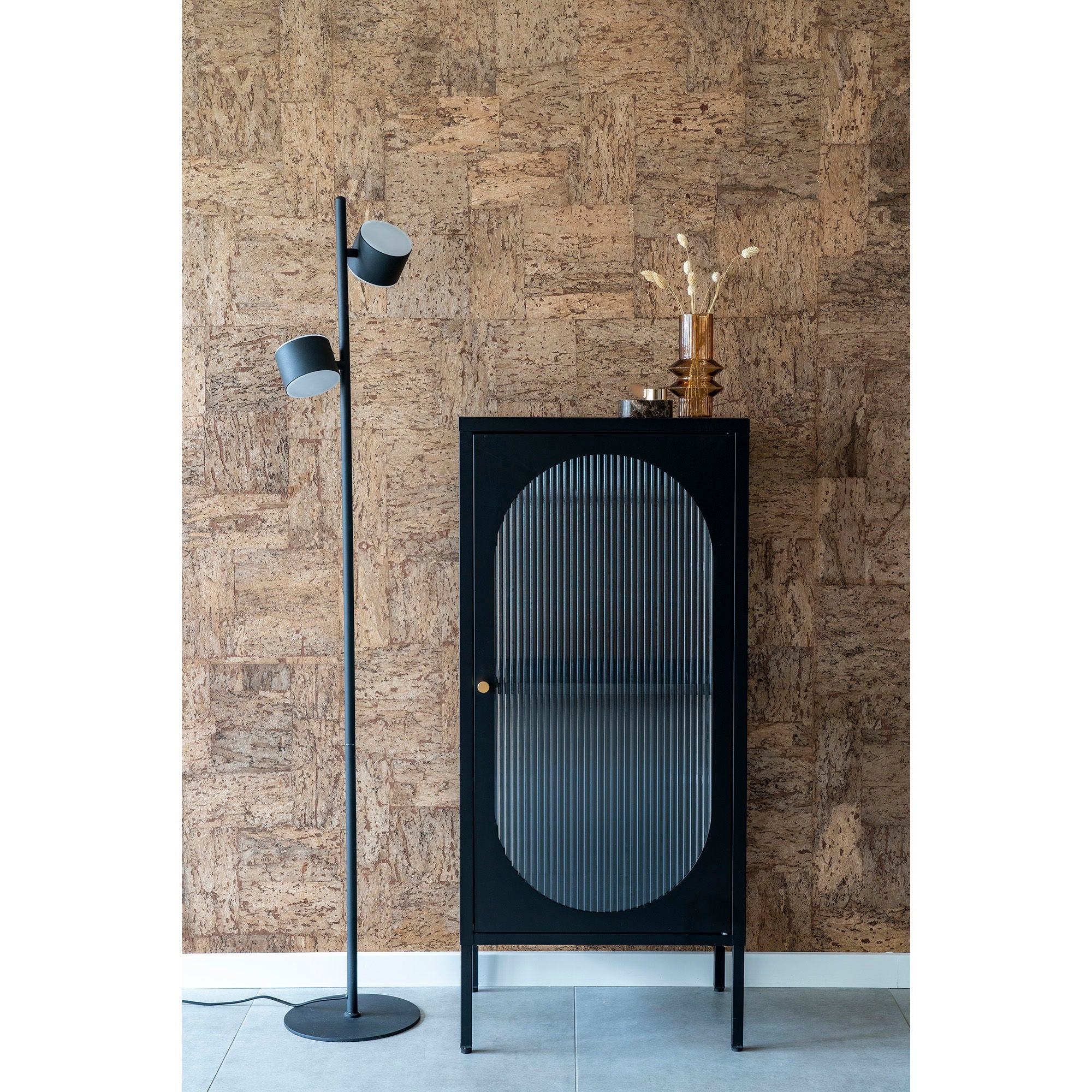 Adelaide Display Cabinet - Display cabinet in black with rippled glass door 35x50x110 cm