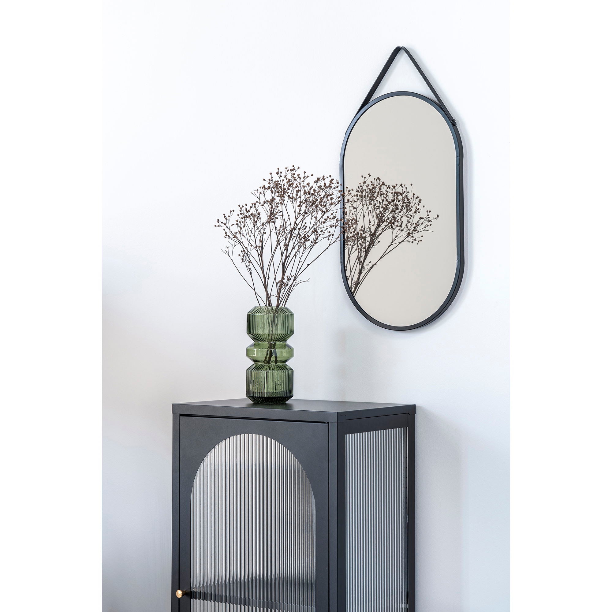 Adelaide Display Cabinet - Display cabinet in black with rippled glass door 35x50x110 cm