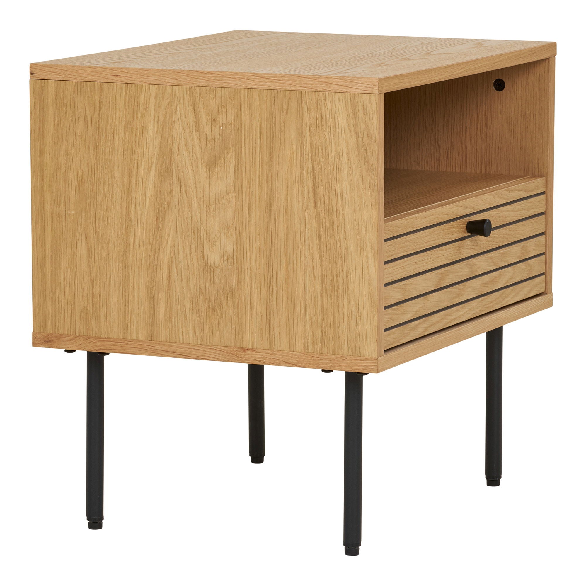 Kyoto Side Table - Side table, oak veneer, black metal legs, 1 drawer 50x40x50 cm