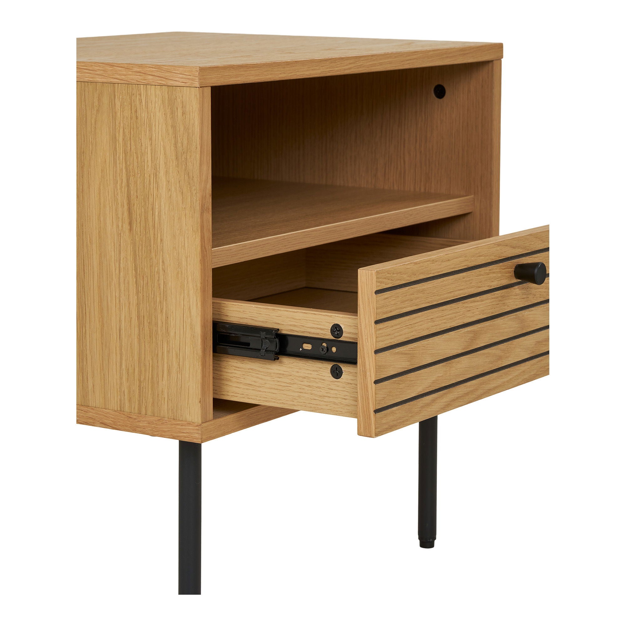 Kyoto Side Table - Side table, oak veneer, black metal legs, 1 drawer 50x40x50 cm