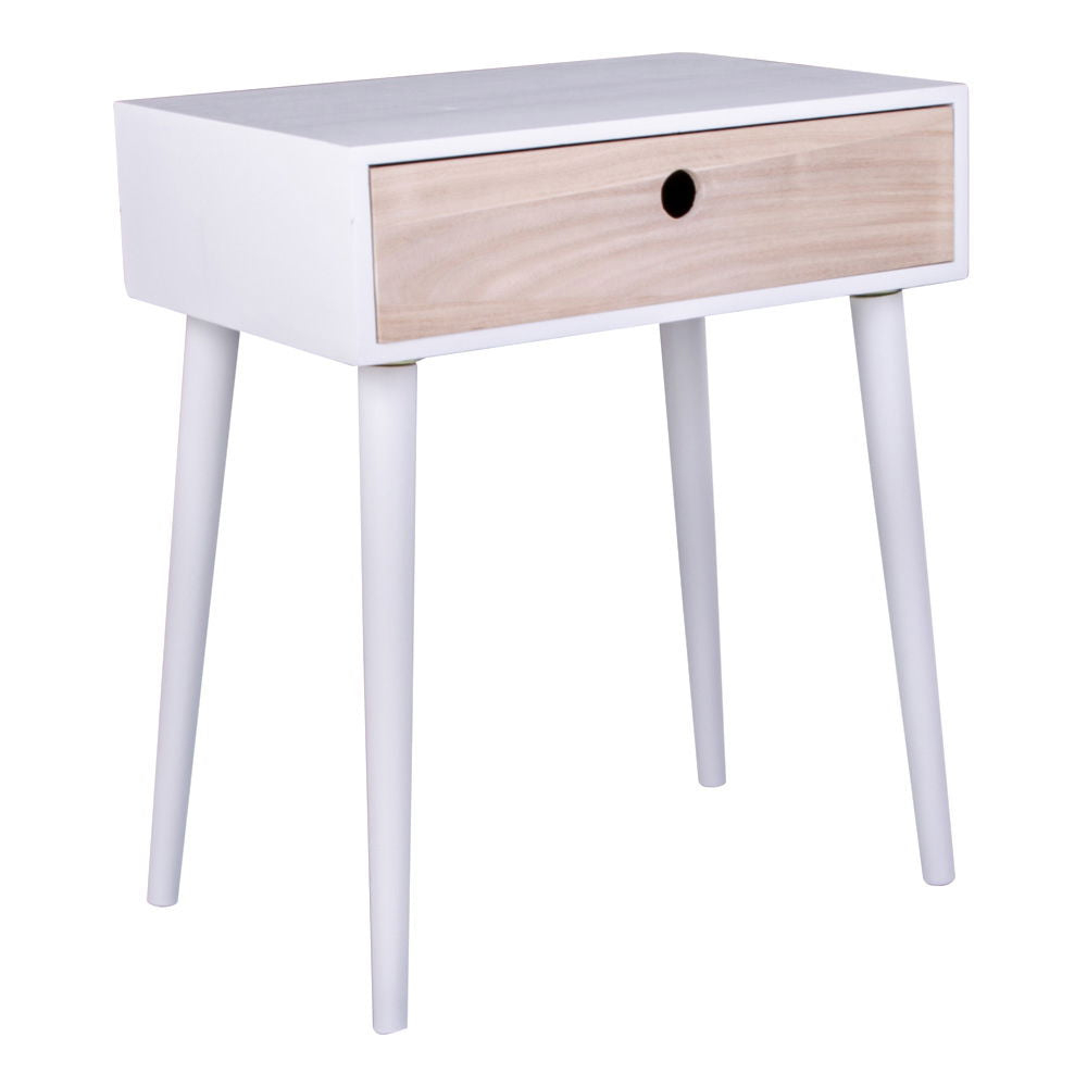 Parma Bedside Table - Bedside table in white with 1 natural wood drawer