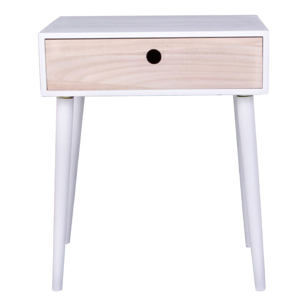 Parma Bedside Table - Bedside table in white with 1 natural wood drawer