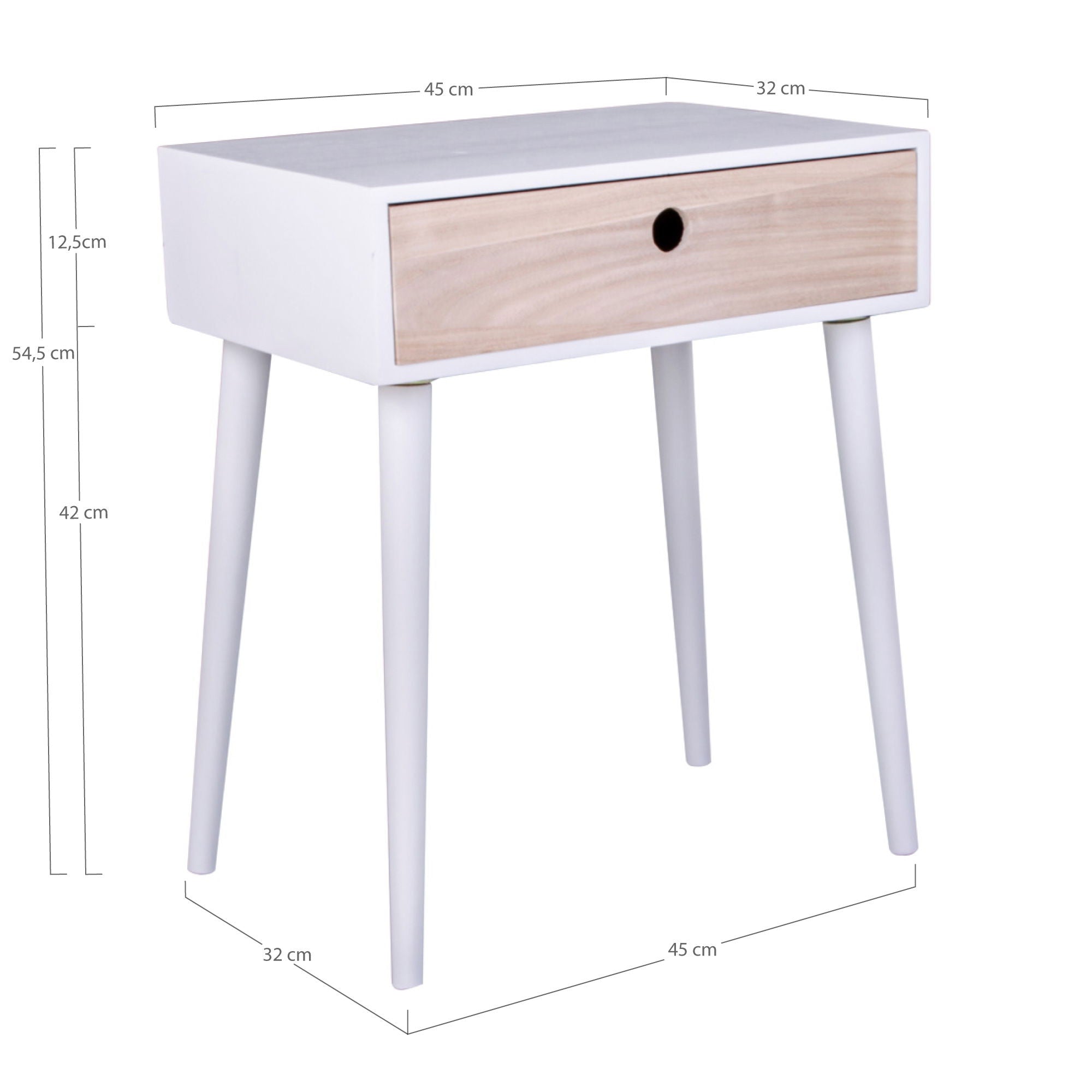 Parma Bedside Table - Bedside table in white with 1 natural wood drawer