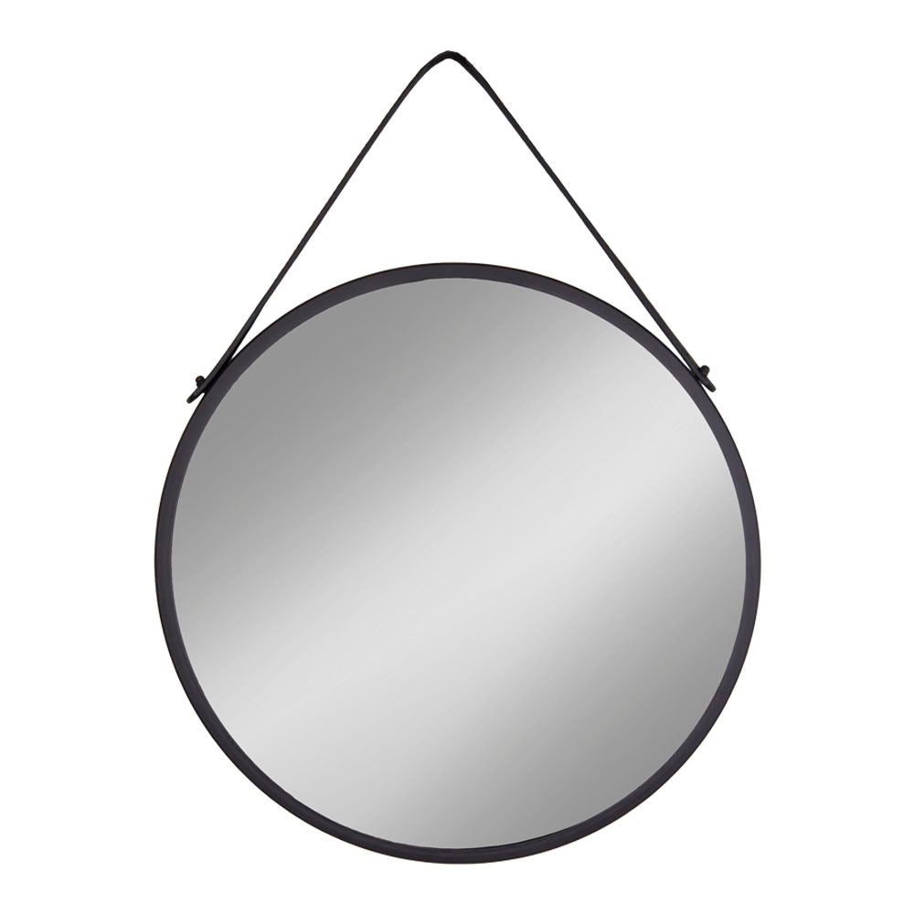 Trapani Mirror - Mirror with black steel frame and PU strap Ø60 cm
