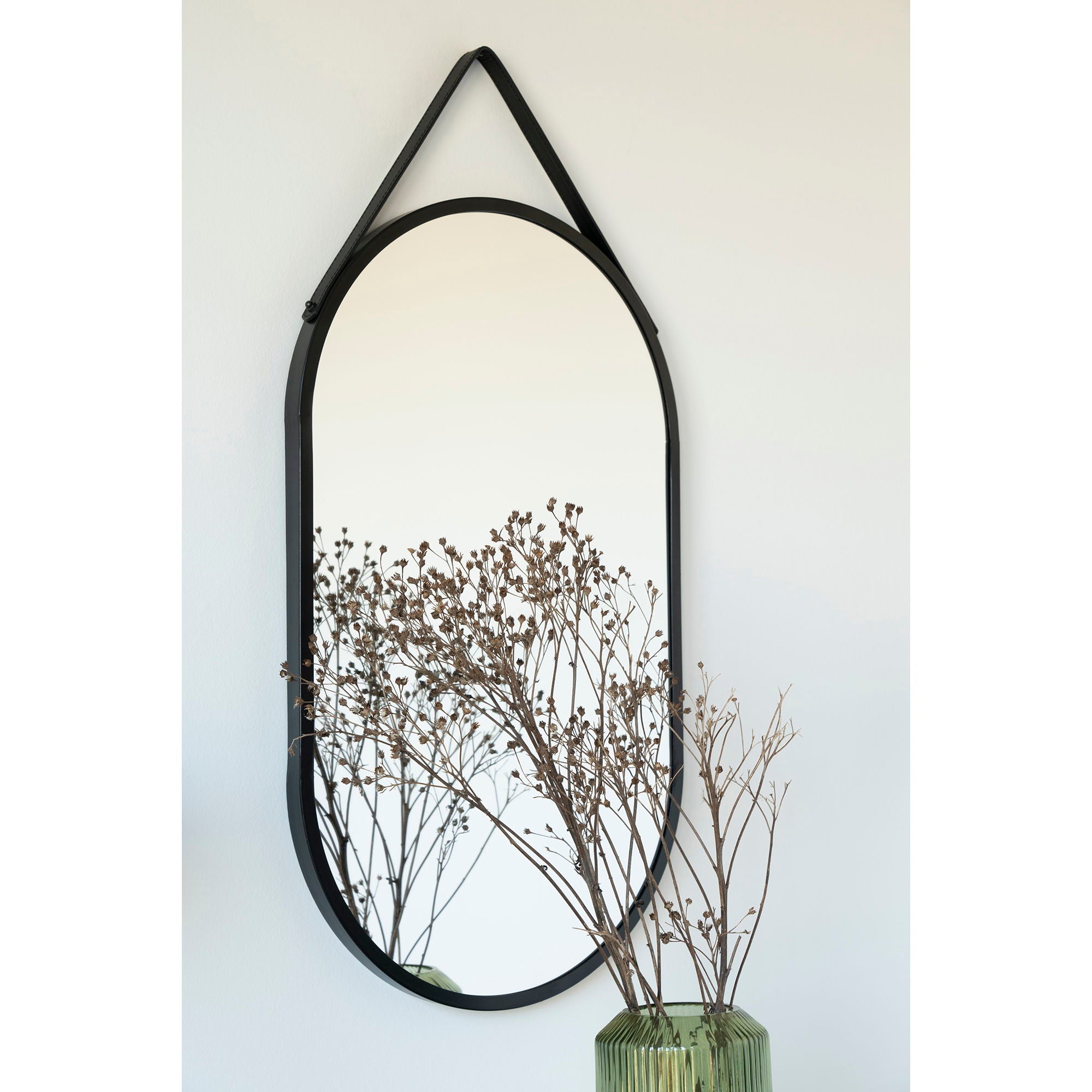 Trapani Mirror - Mirror with black steel frame and PU strap 35x60