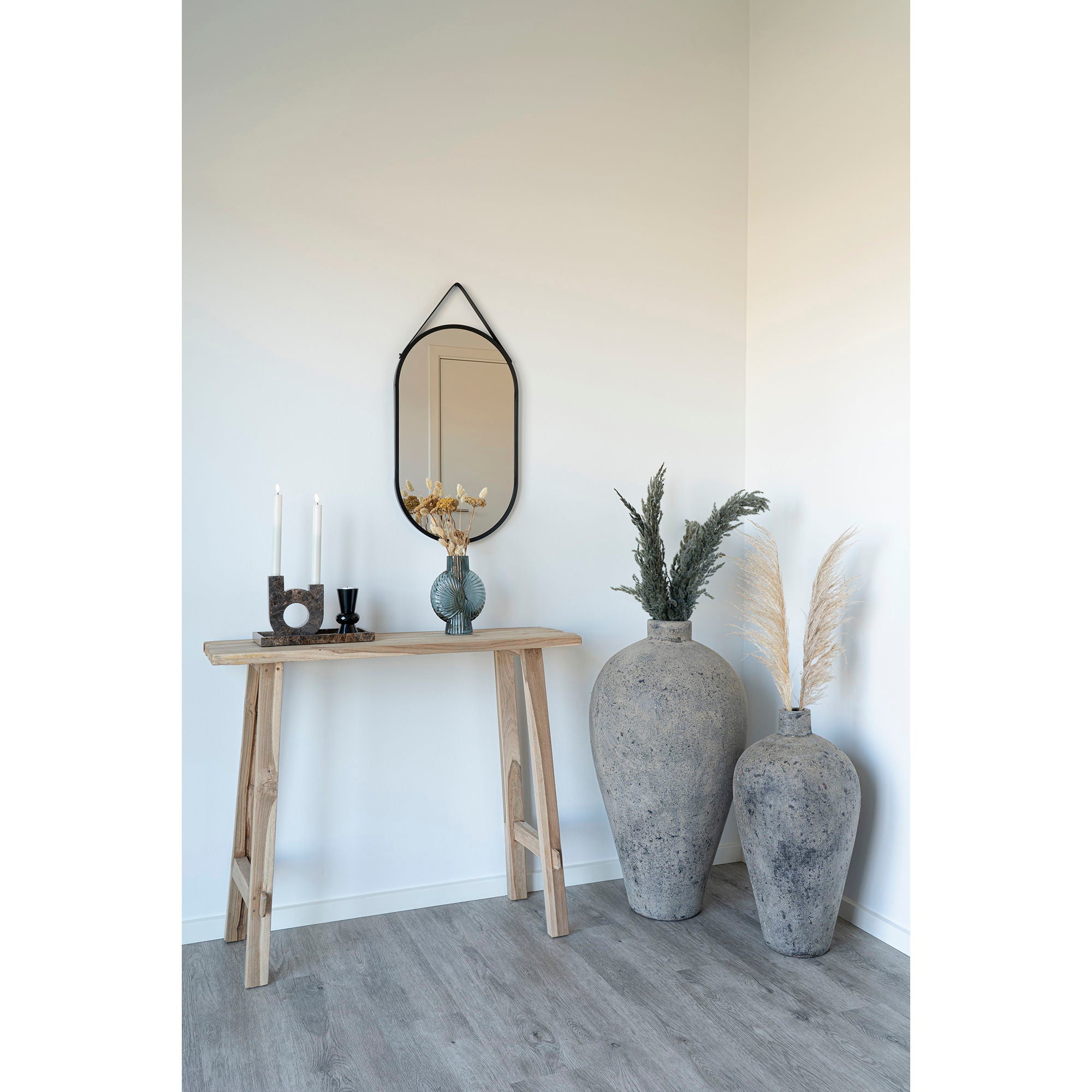 Trapani Mirror - Mirror with black steel frame and PU strap 35x60