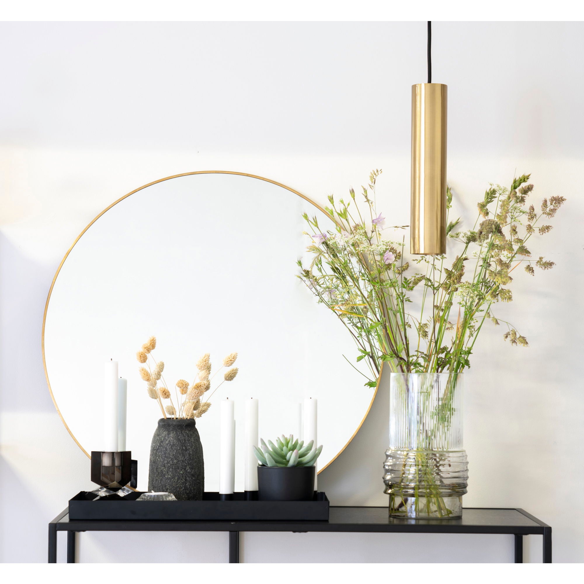 Jersey Mirror - Mirror with brass look frame Ø60 cm