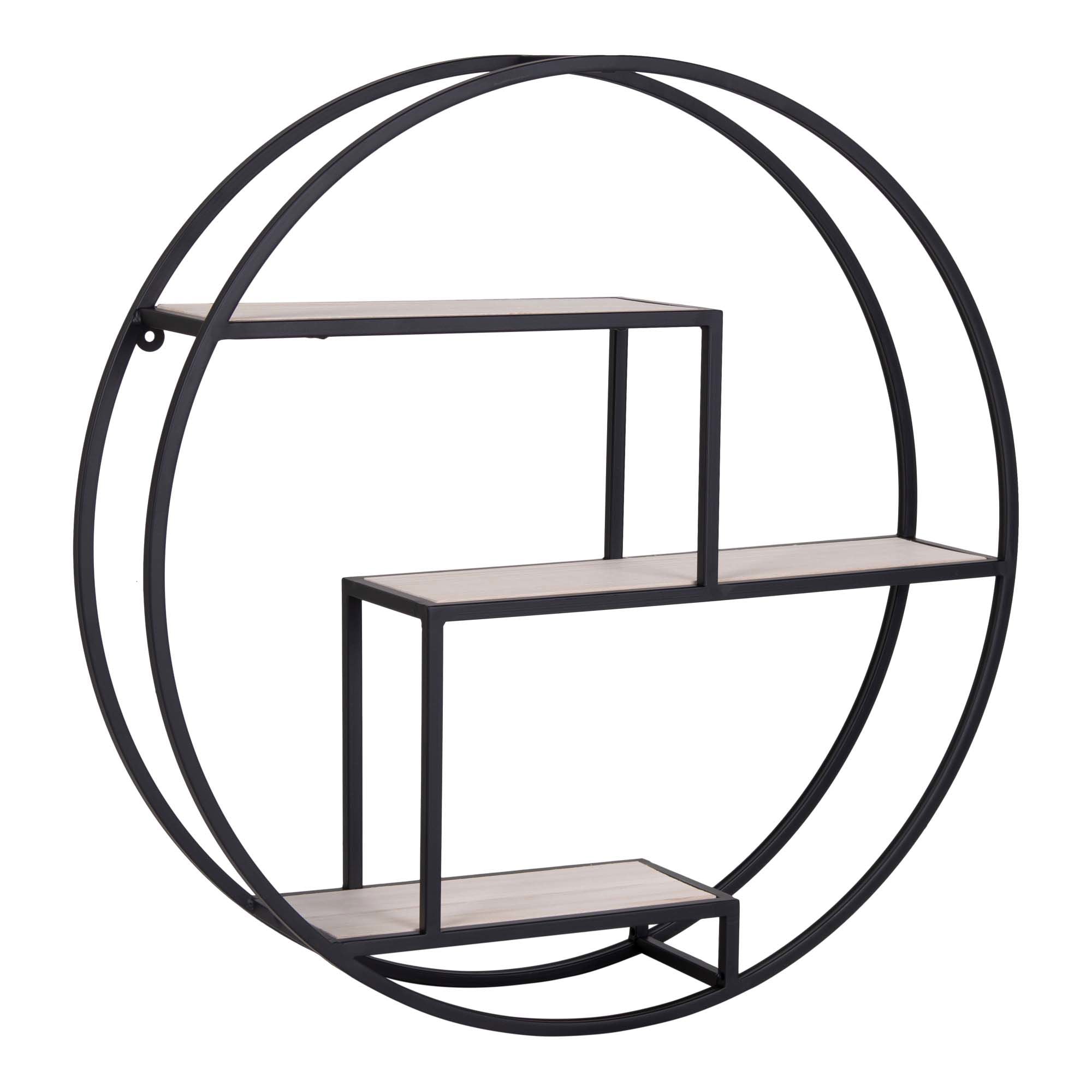 Rotterdam Shelf - Round shelf with black frame and natural wood