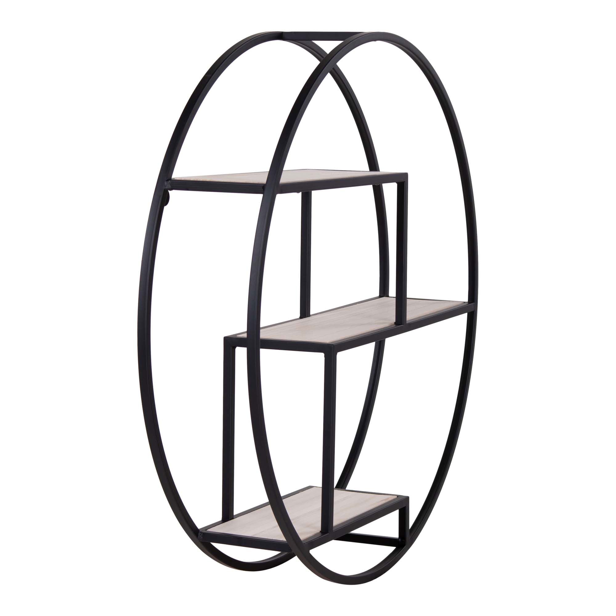 Rotterdam Shelf - Round shelf with black frame and natural wood